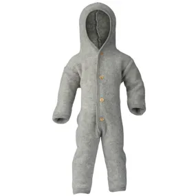 Engel Hooded Overall w. Buttons Light Grey Melange Front-Slit Soft-touch