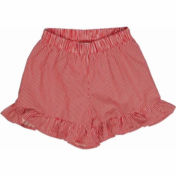M??sli Balsam Cream/Apple Red Poplin Stripe Frill Shorts Casual Outfit
