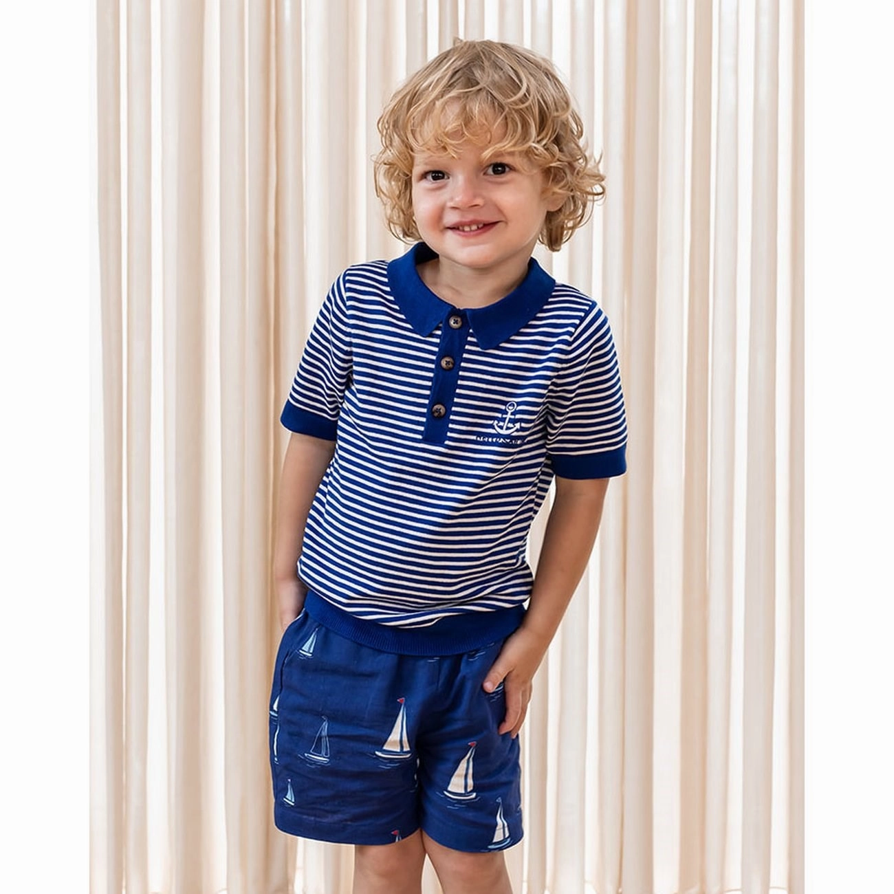 Comfortable Design kids wear Fliink Mazerine Blue Aop Sailor Shorts
