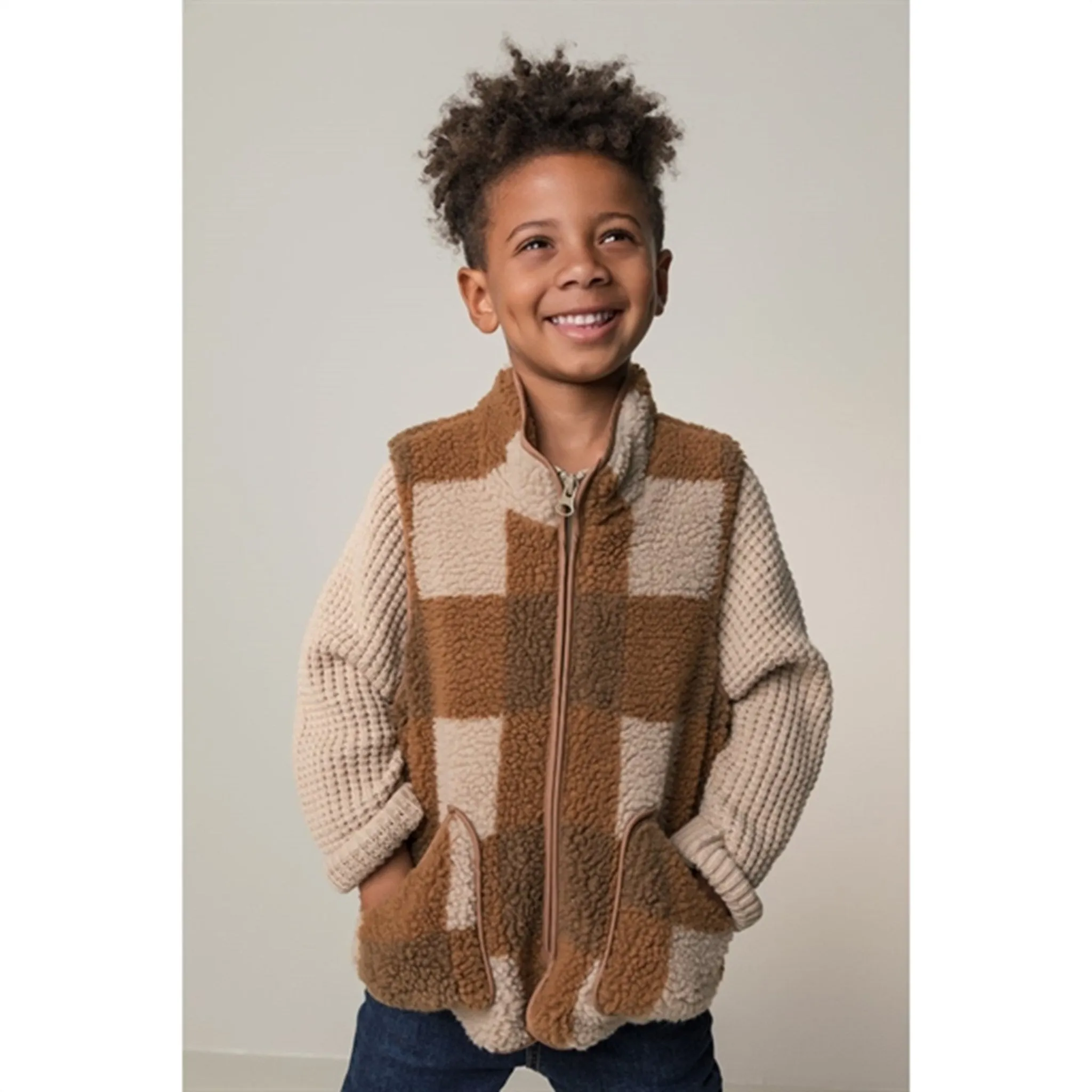Durable Hemming MarMar Joby Teddybear Fleece Vest Chunky Hazel Check