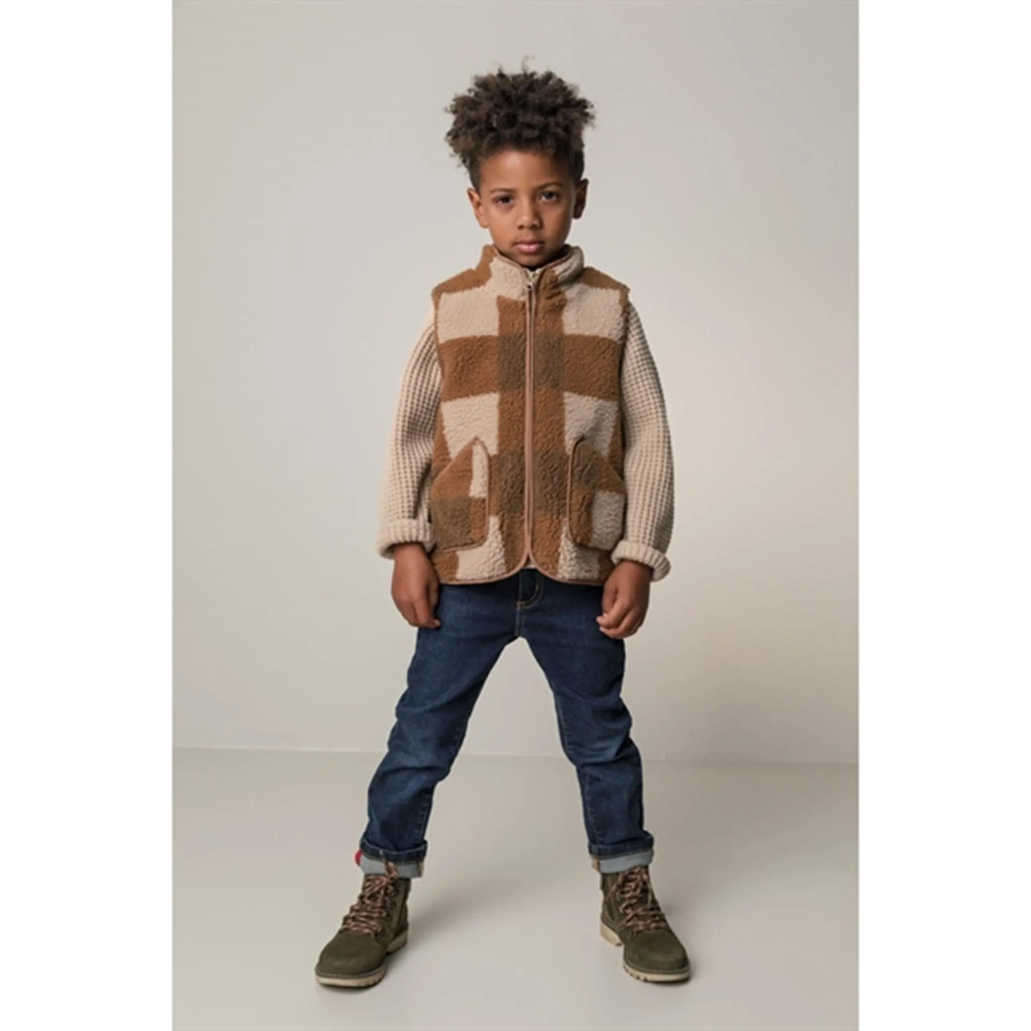 Warm Touch MarMar Joby Teddybear Fleece Vest Chunky Hazel Check