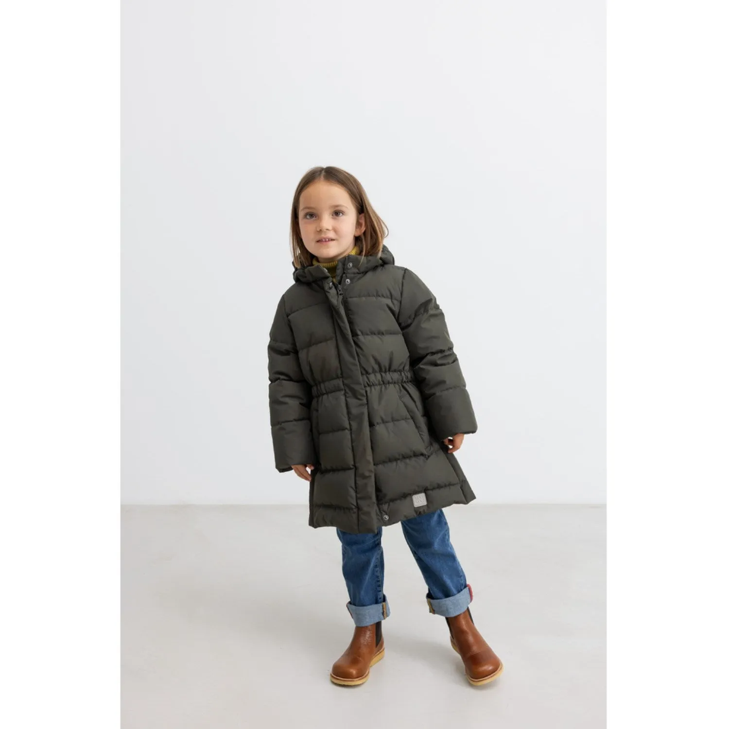 MarMar Tech. Puffer Dark Moss Oxford Coat Tie-Front