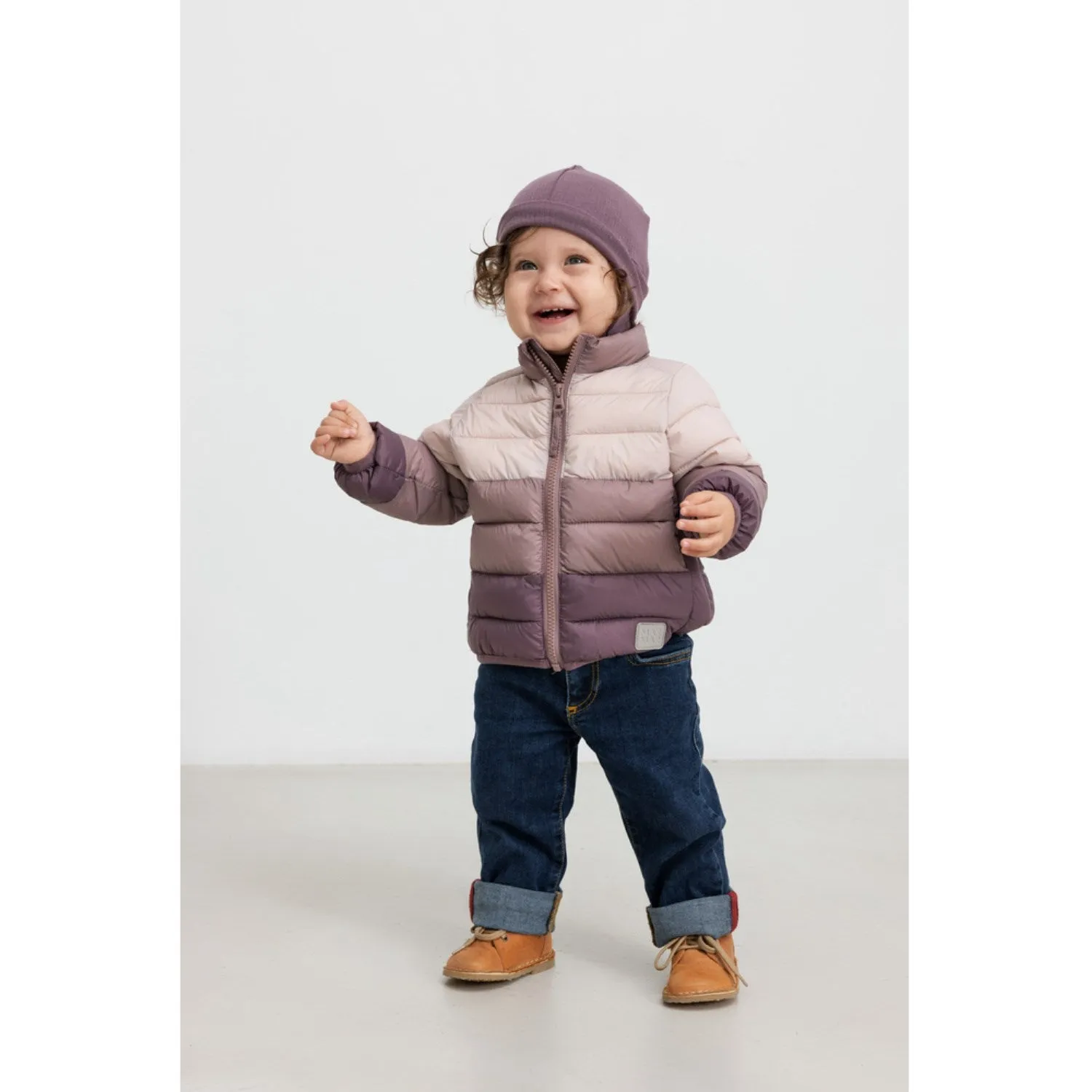 Empire-Waist MarMar Vegan Puffer Plum Shadow Block Owe Jacket