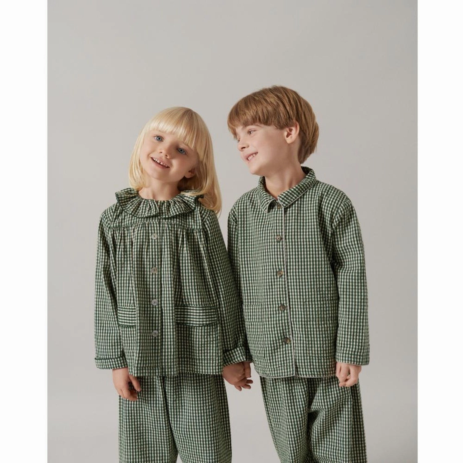Muted Comfort Clean Layer MarMar Cotton Seersucker Green Check Pajama Frill Set