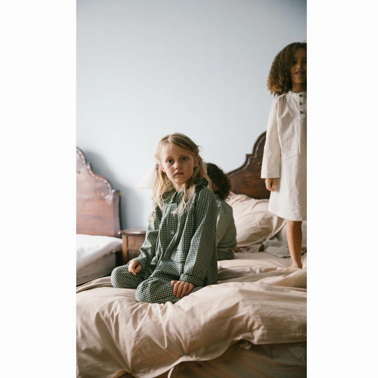 Night Routine MarMar Cotton Seersucker Green Check Pajama Frill Set