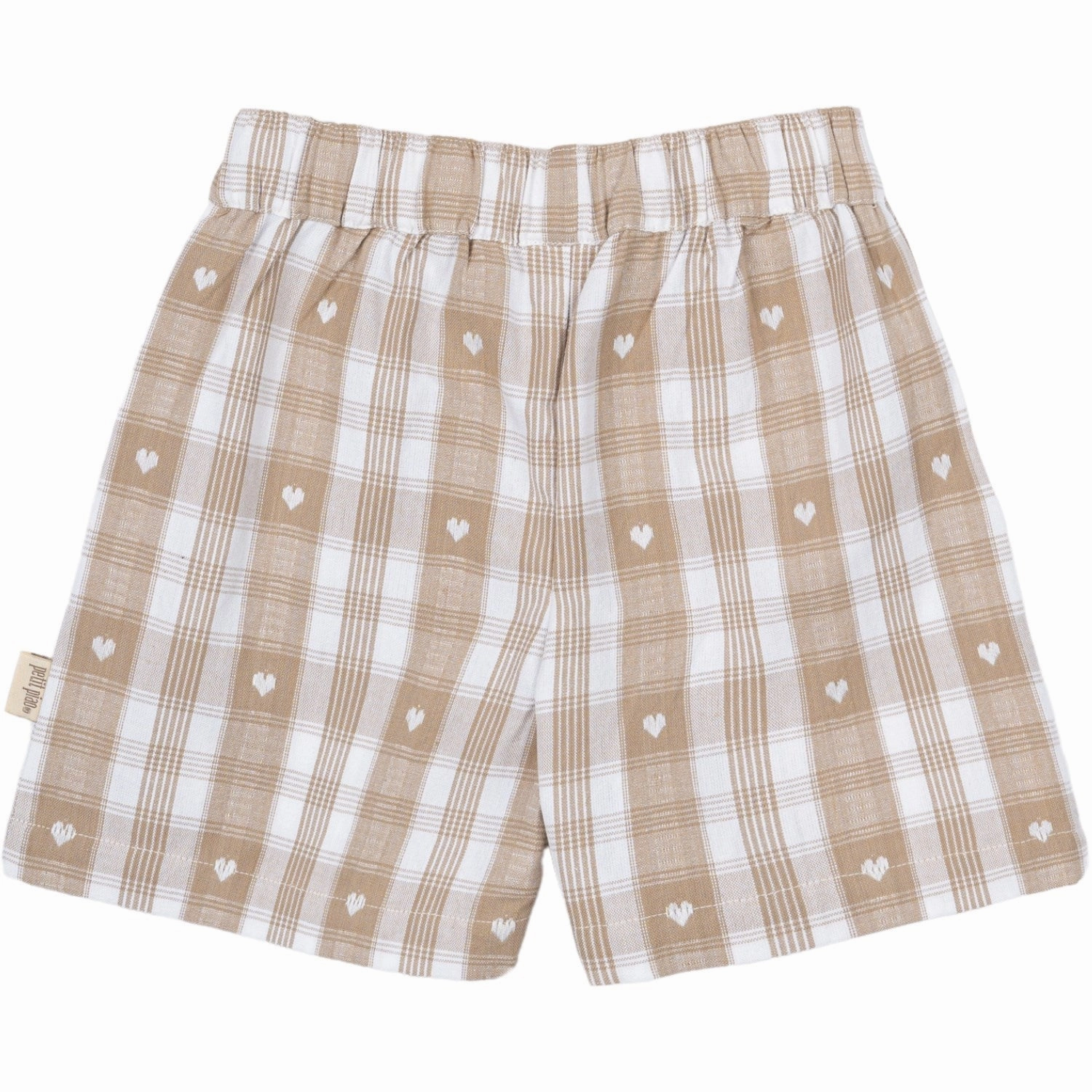 Non Restrictive Movement Patchwork Design Petit Piao Off White Heart Shorts Boxy Woven