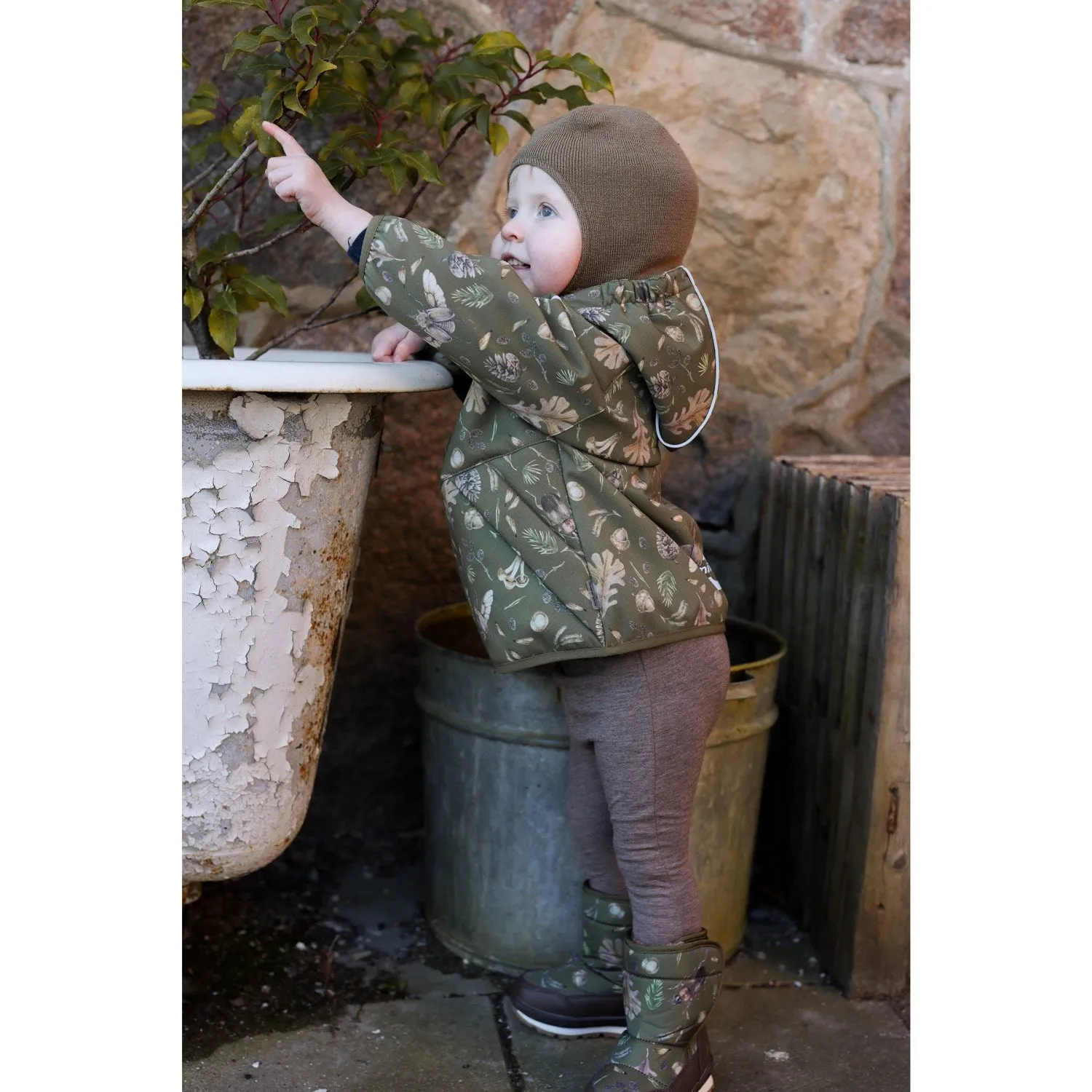 Mikk-Line Burnt Olive Polyester Baby Jacket AOP Ergonomic Cut Elegant