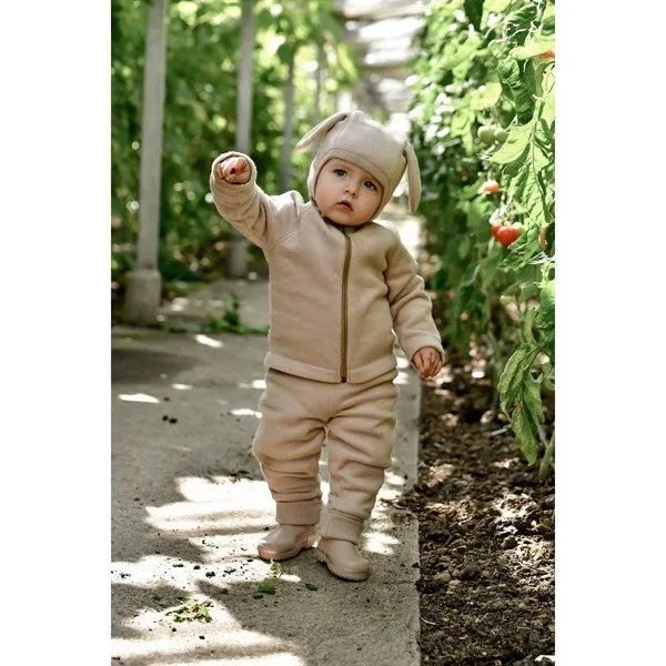 Mikk-Line Cotton Fleece Jacket Warm Taupe Layer Look Stretch Fabric