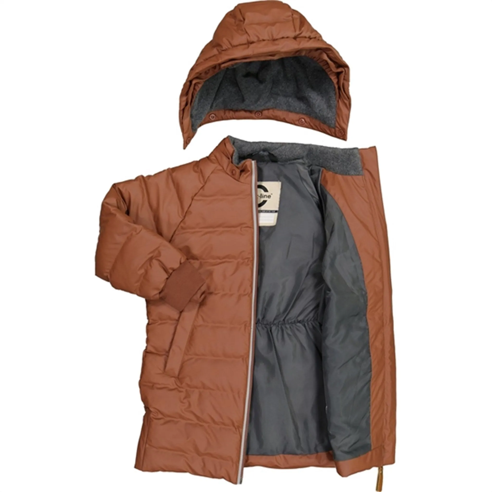 Buckle-Detail Pleated-Texture Mikk-Line Puff Long Jacket Mink