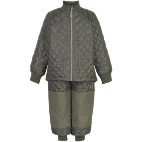 Statement-Print Contrast-Piping Mikk-Line Thermo Set Dusty Olive