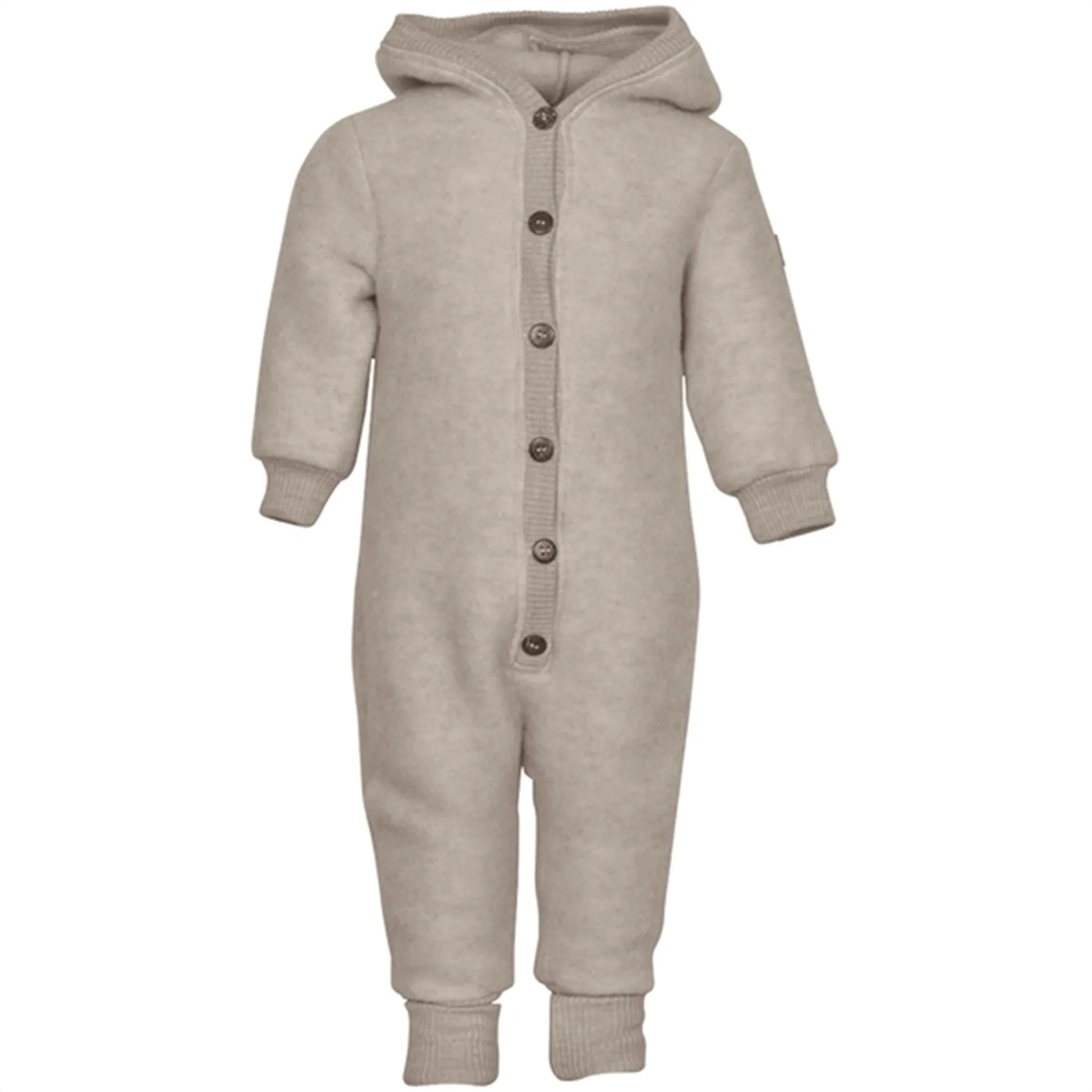 Mikk-Line Wool Suit W. Hood Melange Offwhite Smocked-Detail