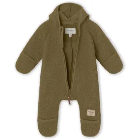 Smocked-Detail Minimalist-Trend MINI A TURE Adel Teddy Fleece Jumpsuit Capers Green