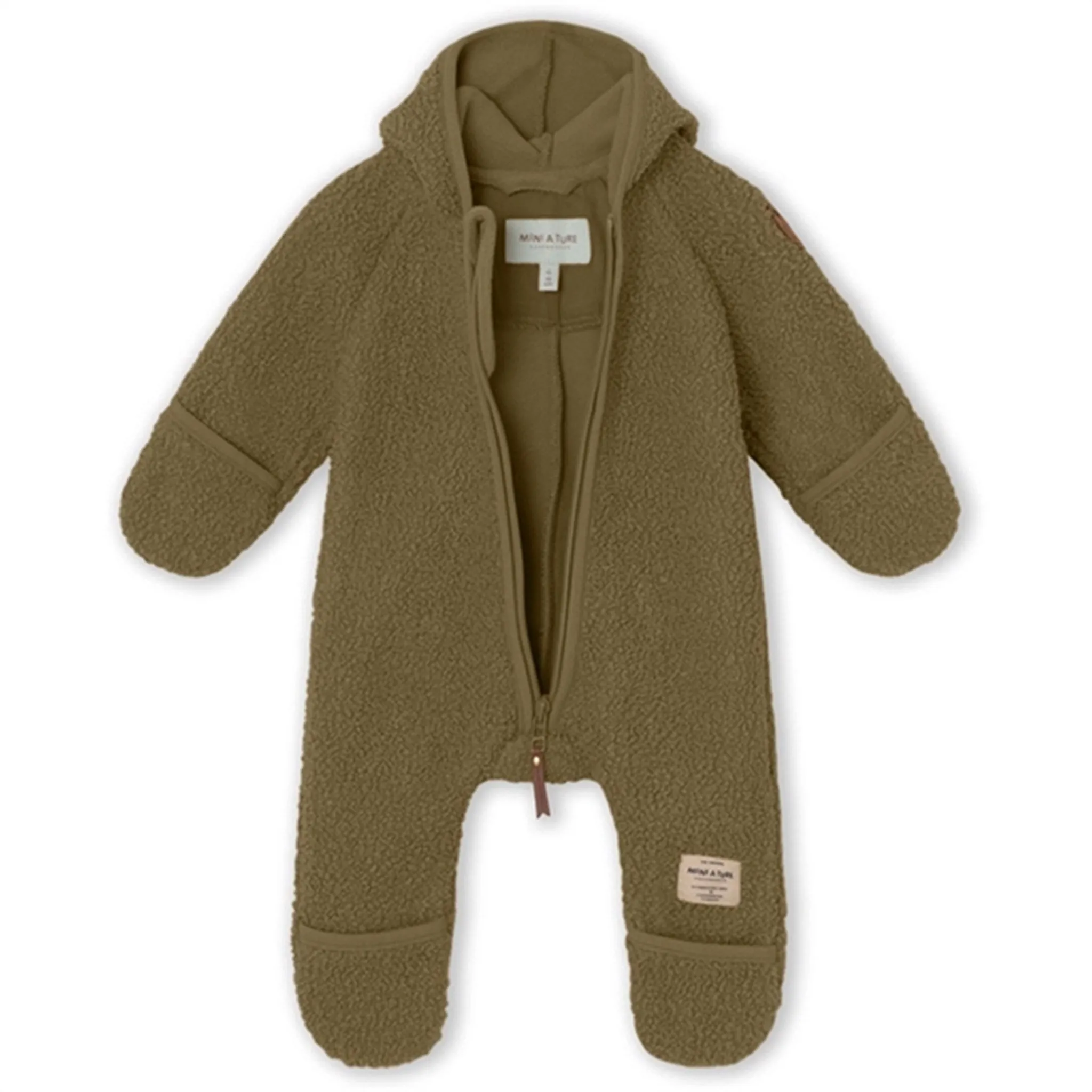 Smocked-Detail Minimalist-Trend MINI A TURE Adel Teddy Fleece Jumpsuit Capers Green