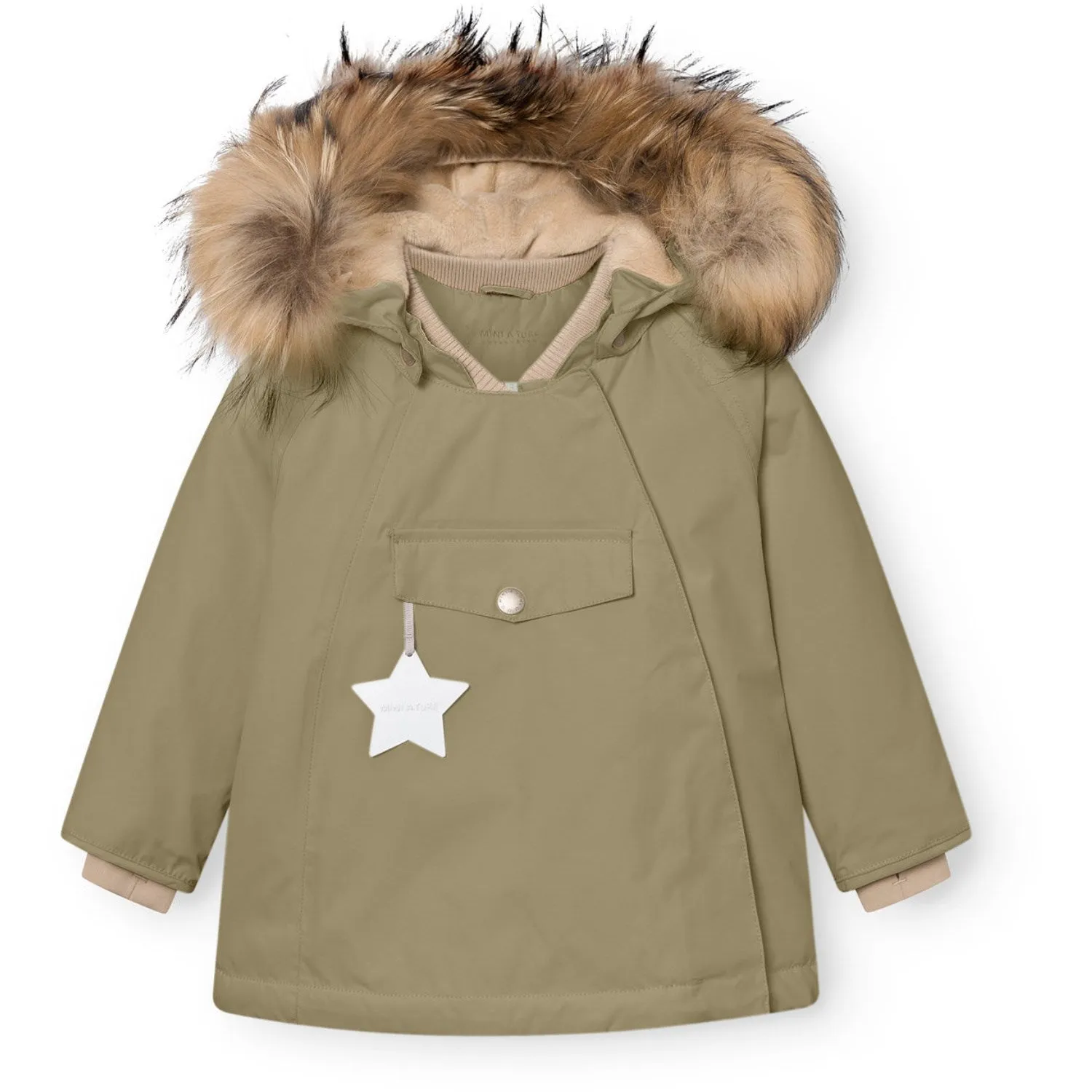 Mini A ture Aloe Green Matwang Fleece Lined Winter Jacket Fur. GRS Softshell Fabric