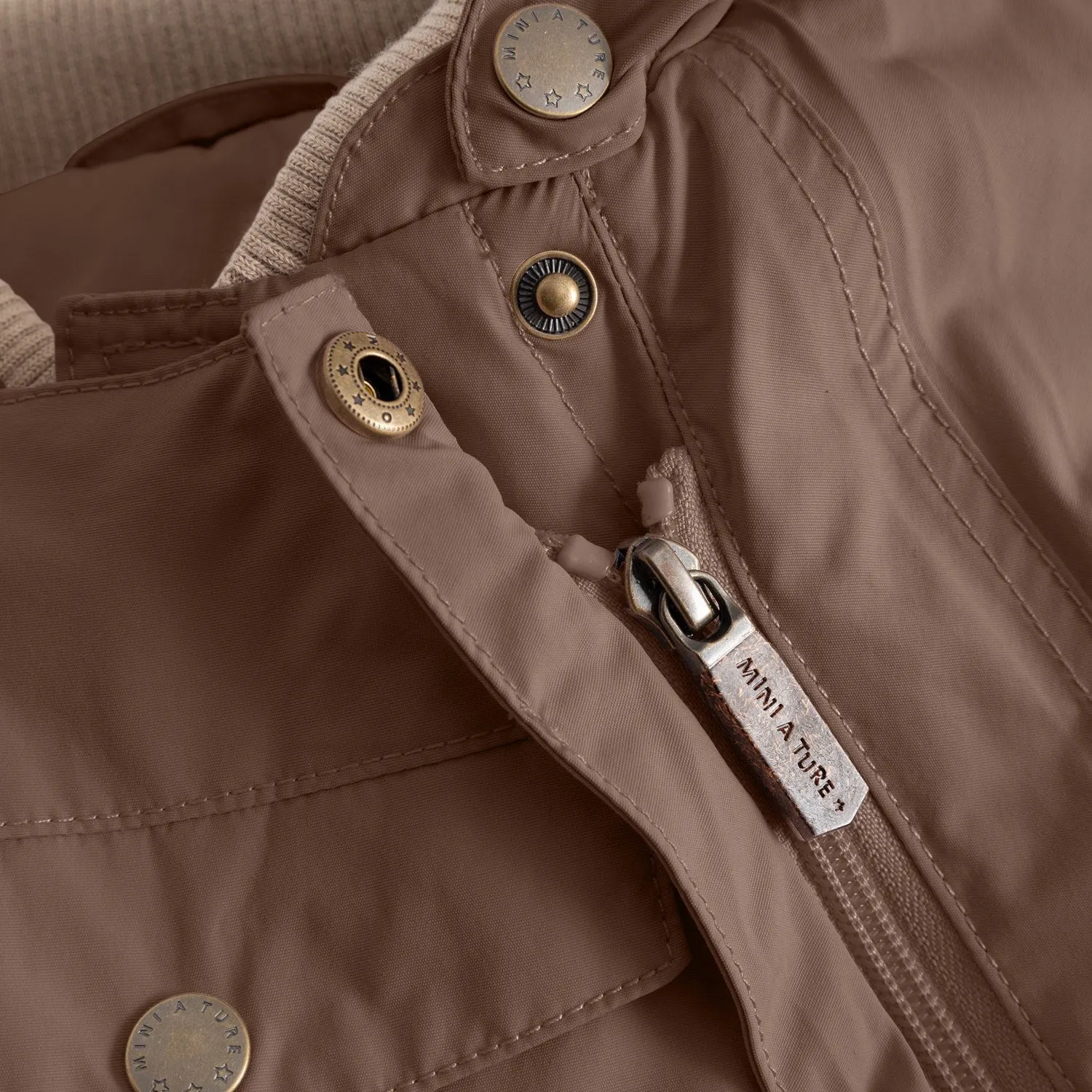Mini A ture Chestnut Brown Matwisti Fleece Lined Snowsuit. GRS Festival-Ready Sheer-Overlay
