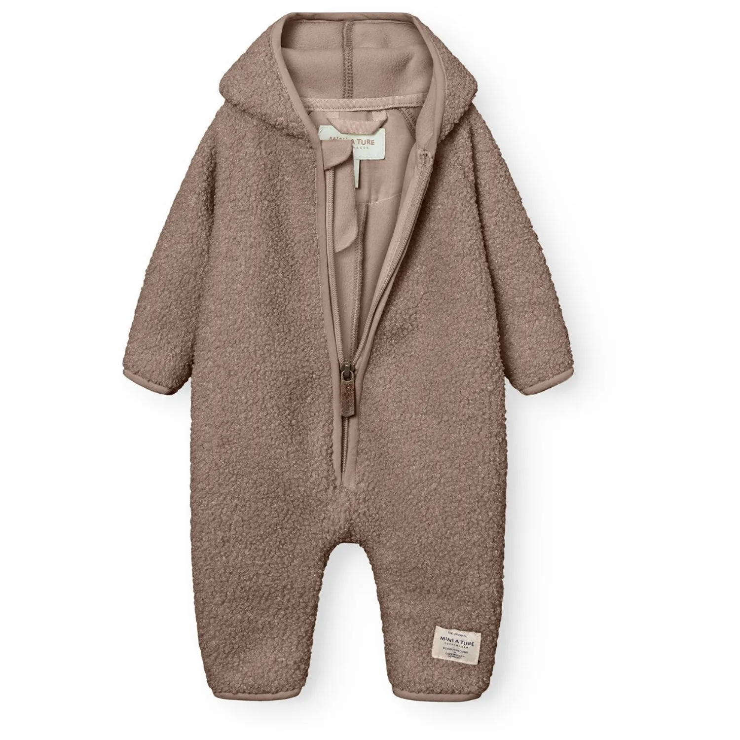 Satin-Finish Zip-Closure Mini A ture Grey Brown Matadel Teddyfleece Jumpsuit. GRS