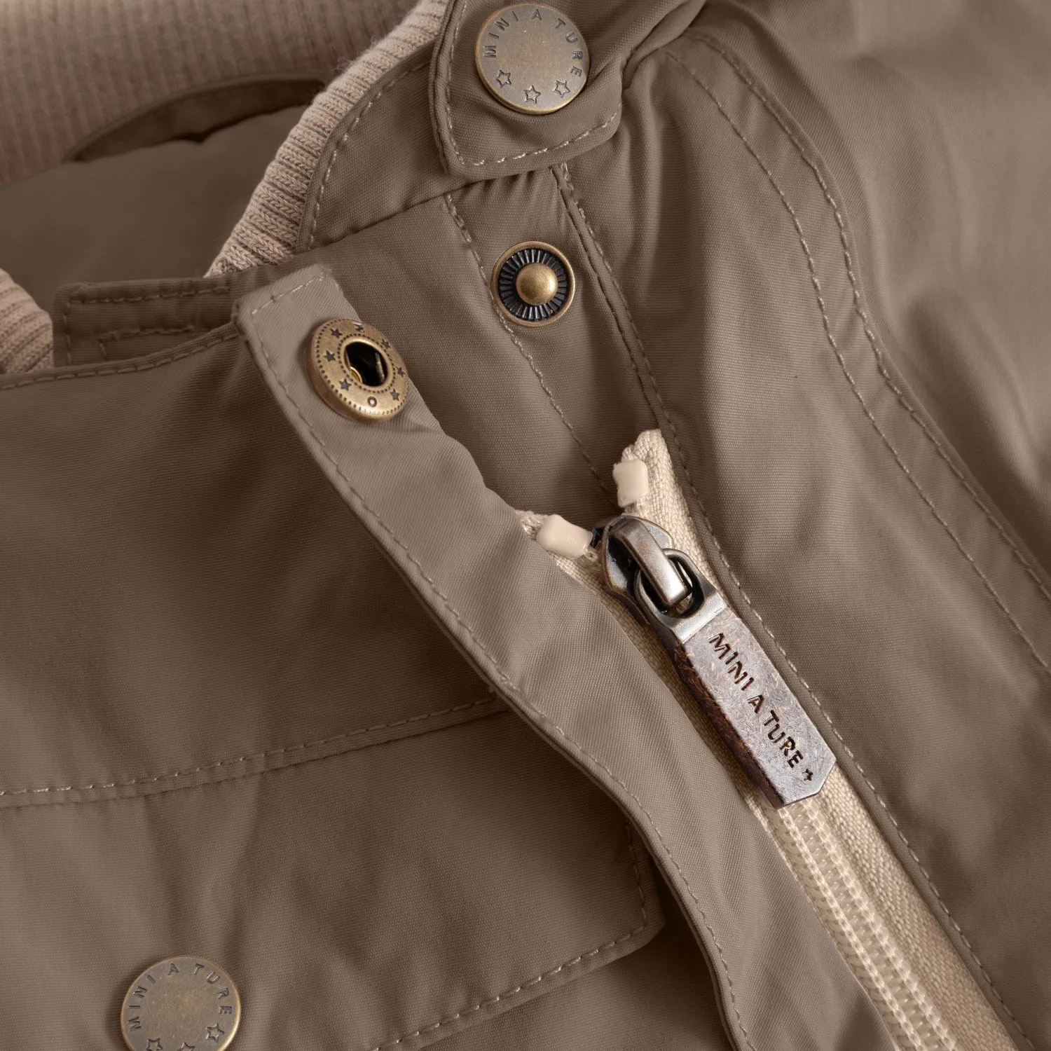 Mini A ture Morel Grey Matwisti Fleece Lined Snowsuit. GRS Contrast-Piping