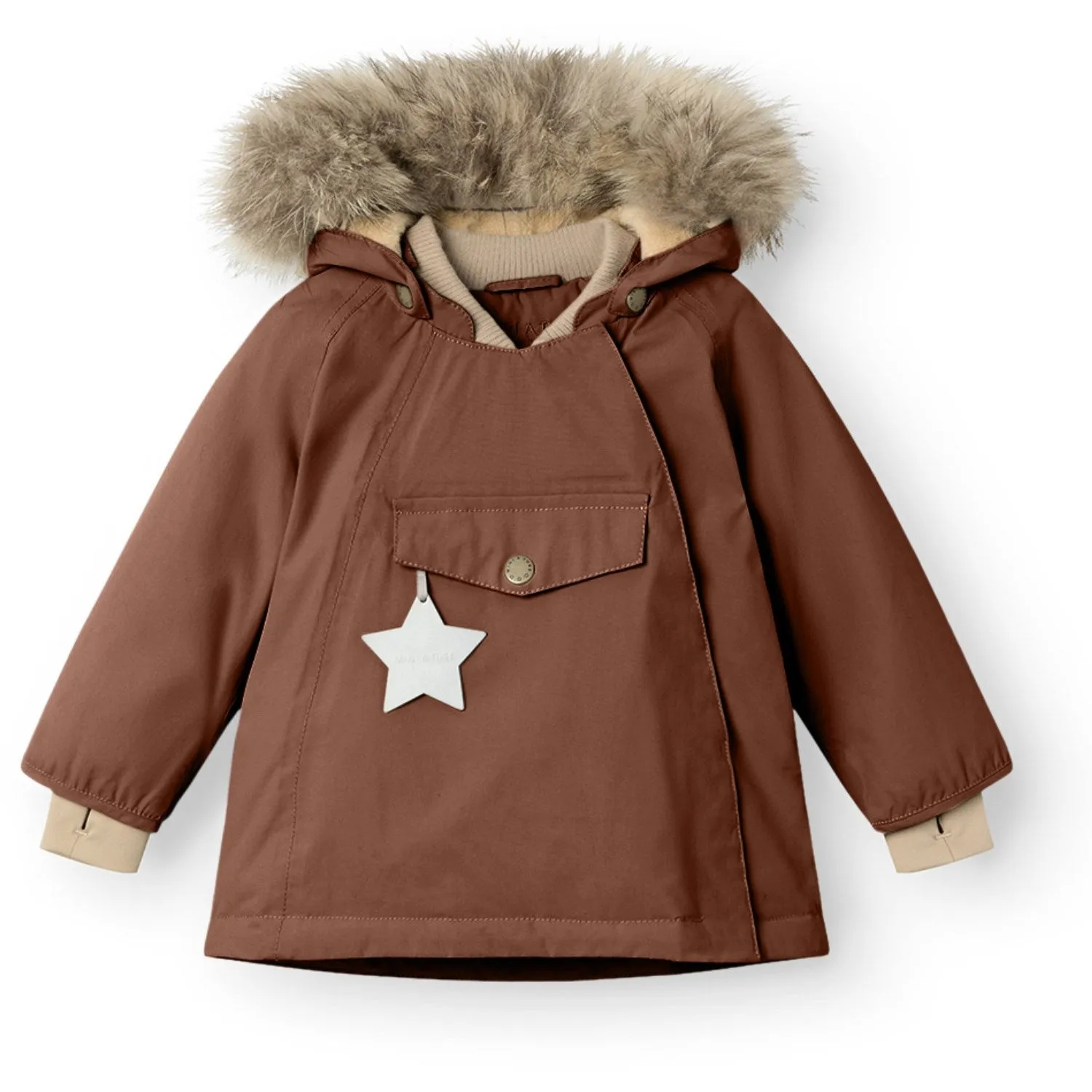 Mini A ture Rootbeer brown Wang Fleece Winter Jacket m. Fur Reflective Trim LayeredComfort
