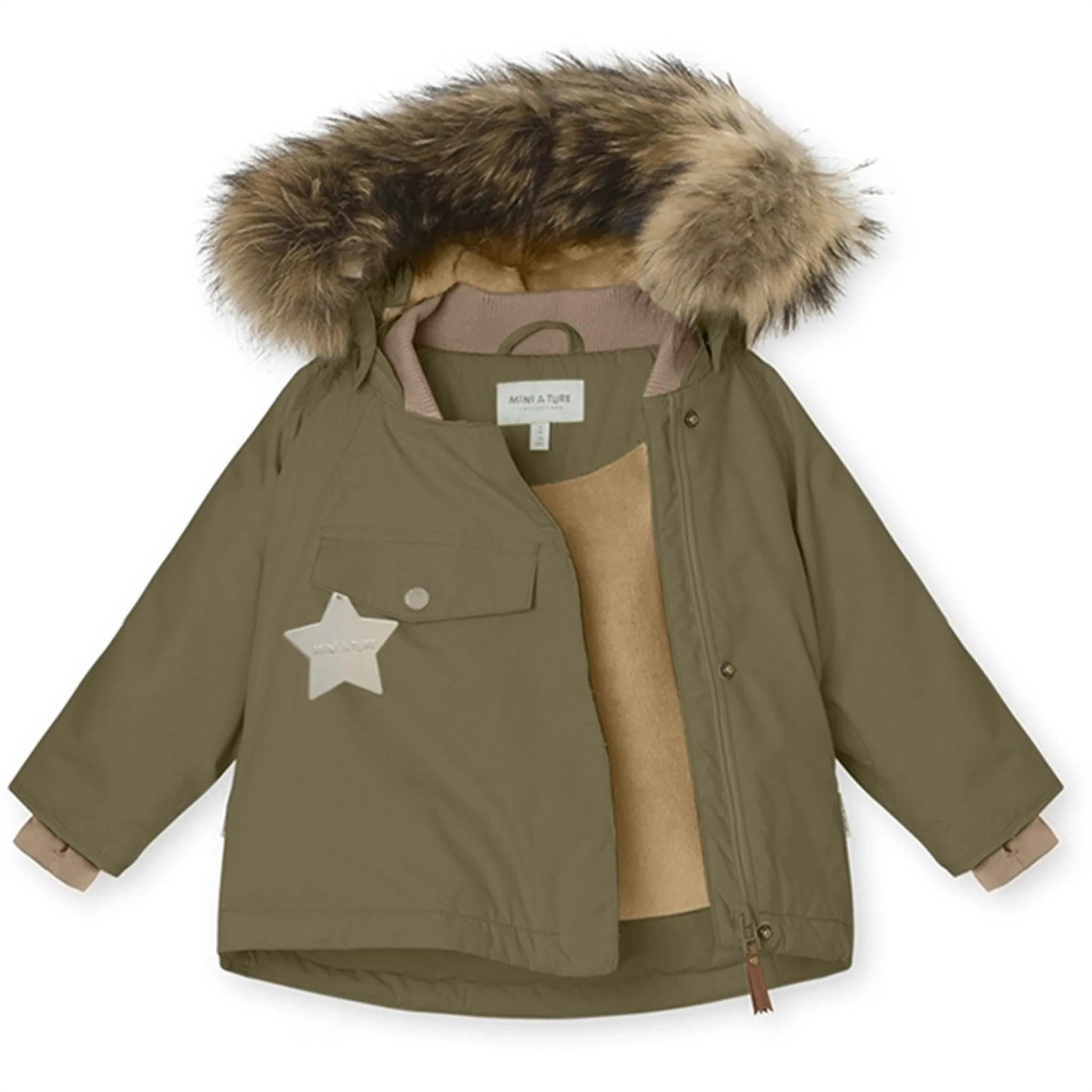 MINI A TURE Wang Fleece Fur Winter Jacket Capers Green Jog Anti-pill