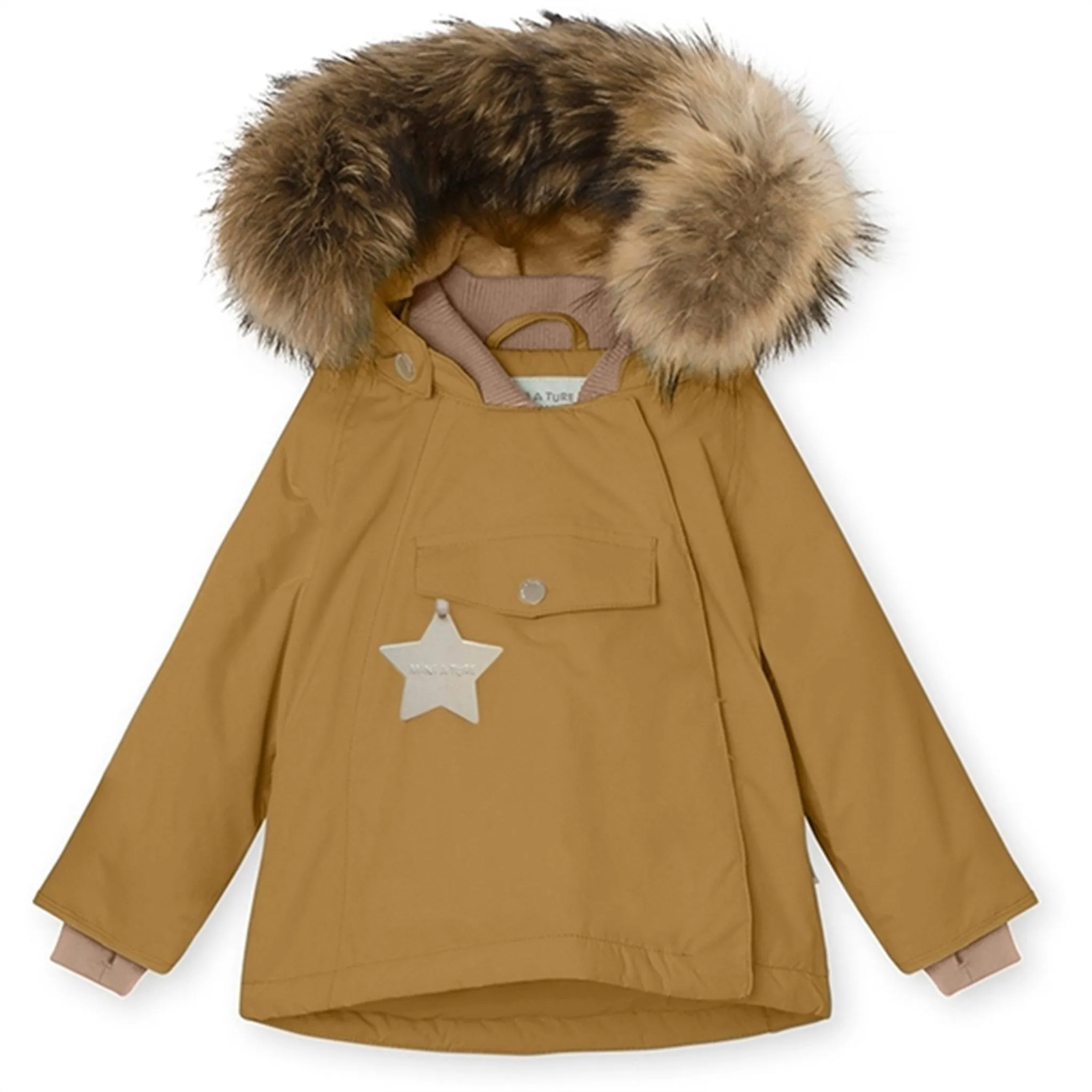 MINI A TURE Wang Fleece Fur Winter Jacket Medal Bronze Patched