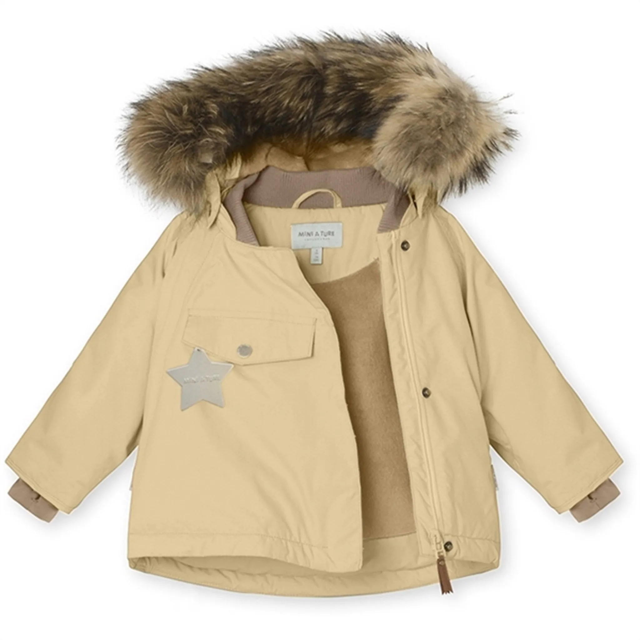 Sports Jacket Zippered Vents MINI A TURE Wang Fleece Fur Winter Jacket Semolina Sand