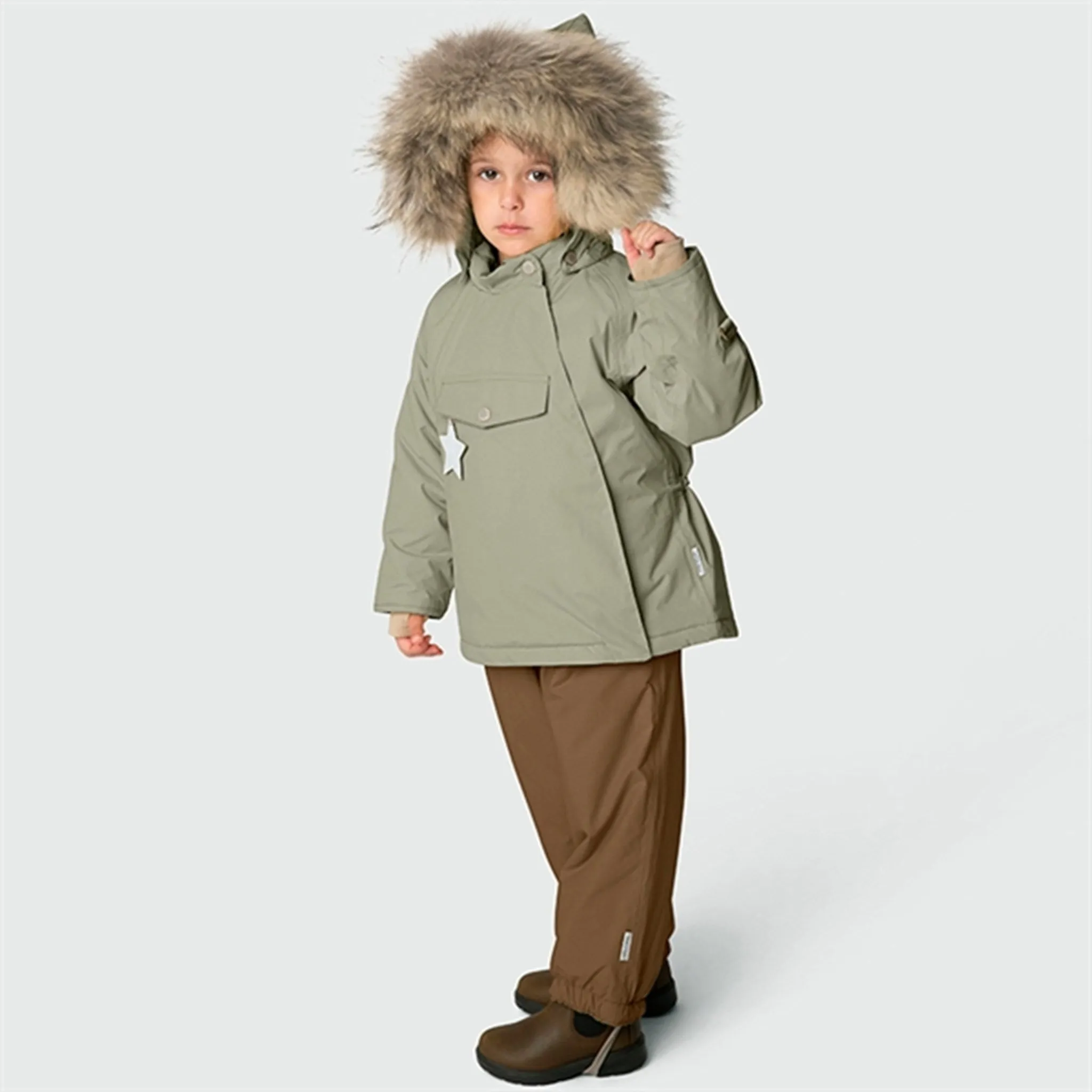 Anti-pill Wind Friendly MINI A TURE Wang Fleece Fur Winter Jacket Vert