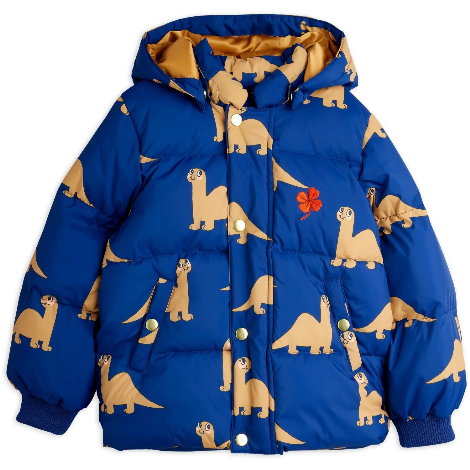 Mini Rodini Blue Dinos AOP Hooded Puffer Example