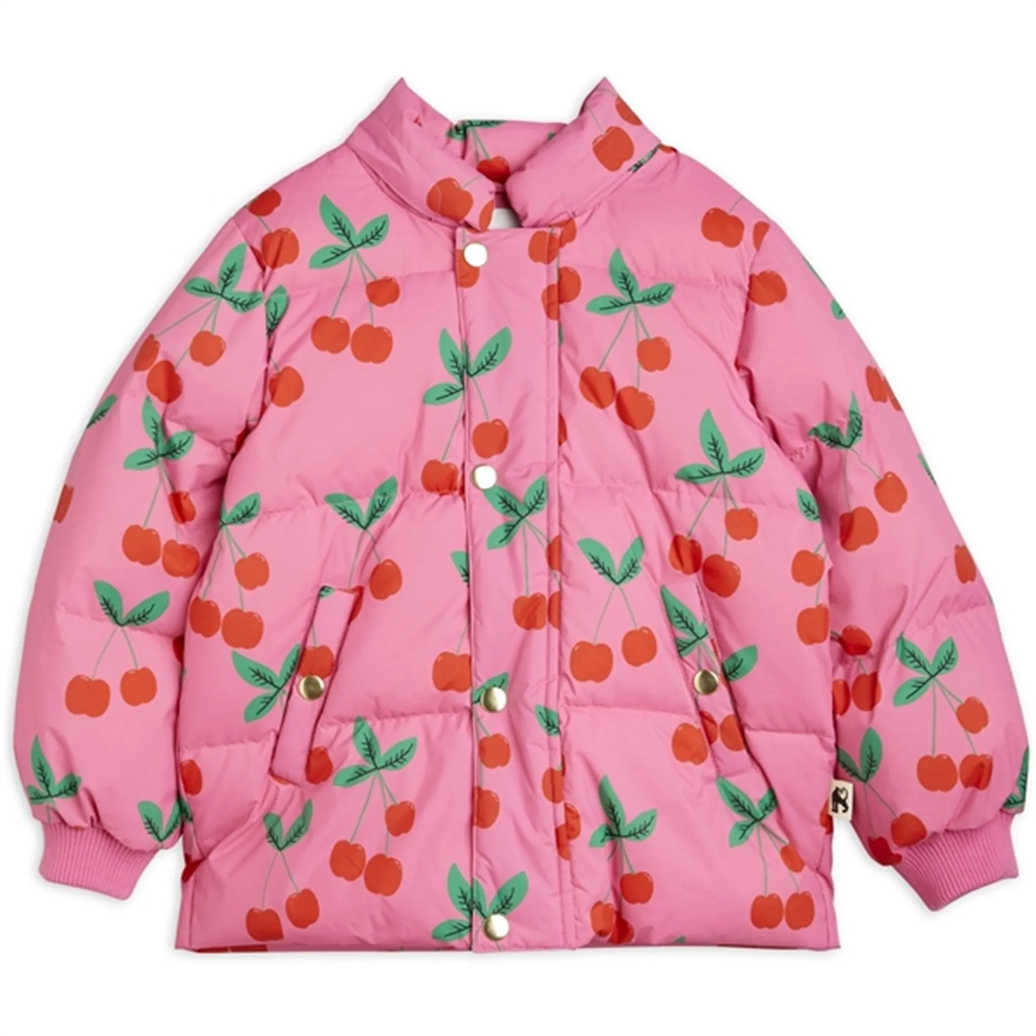Mini Rodini Cherries Aop Puffer Jacket Pink Hip-Length Soft cotton button-down
