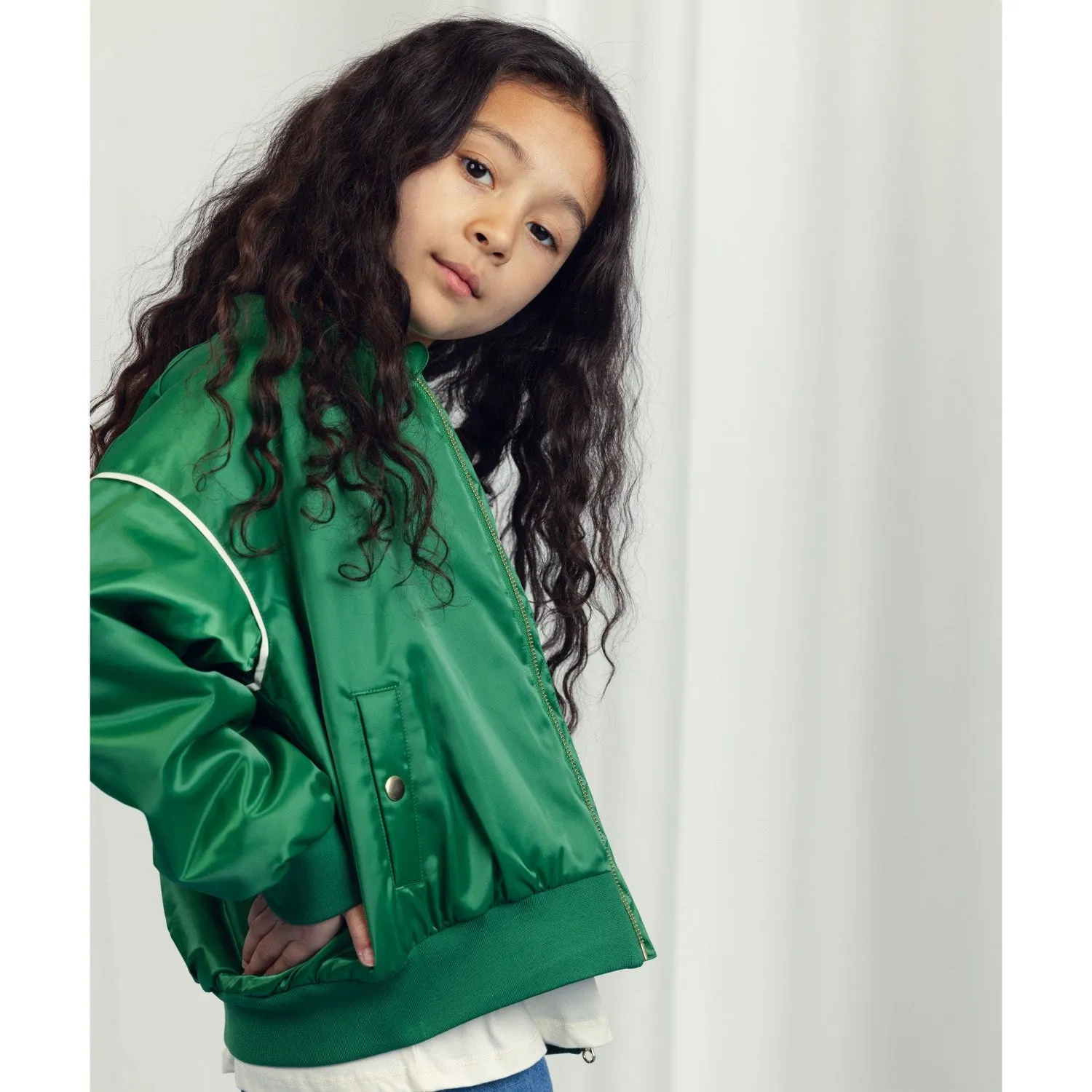 Mini Rodini Green Note Chenille Satin Baseball Jacket Comfort Focused Design Breathable Mesh Panels
