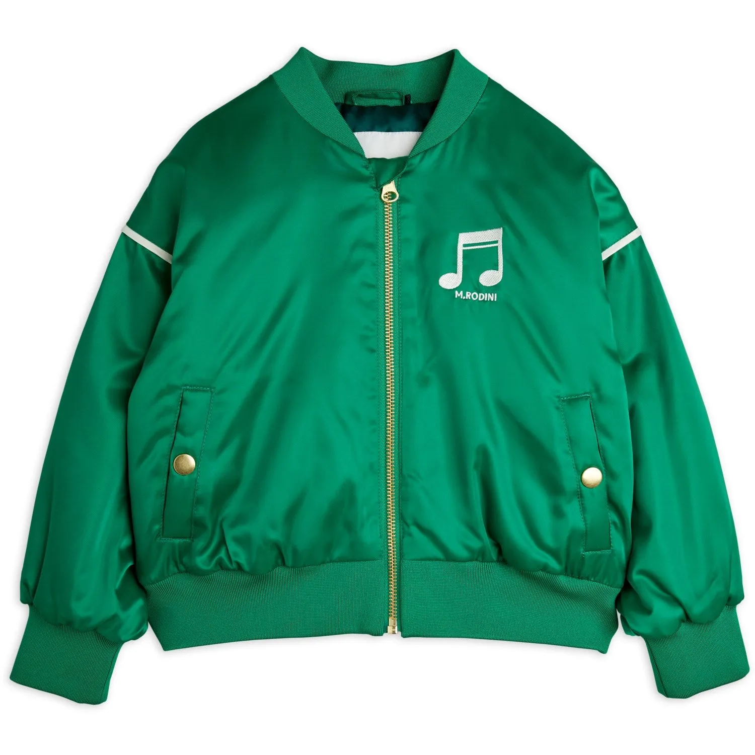 Mini Rodini Green Note Chenille Satin Baseball Jacket Breathable Technology wedding guests