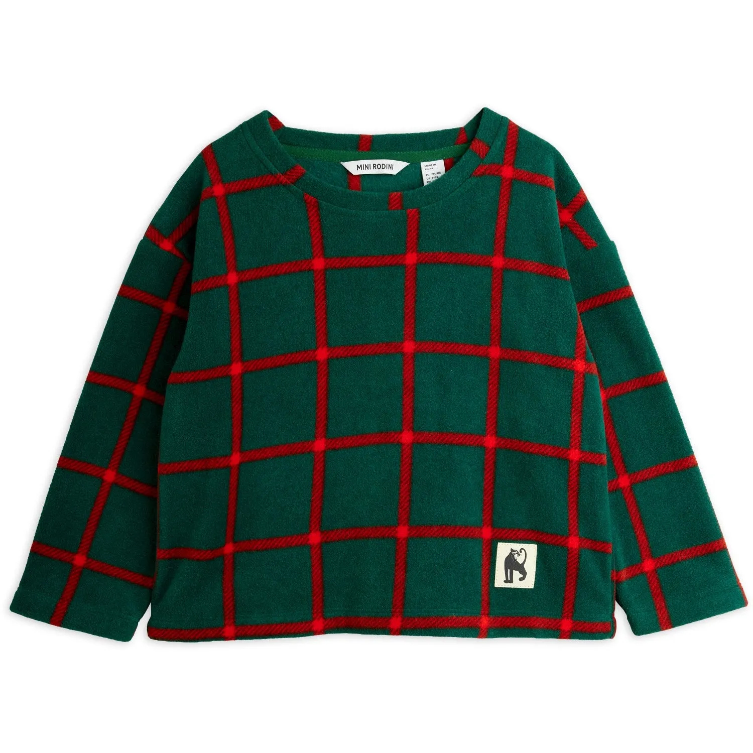 Mini Rodini Green Plaid AOP Fleece Ls Top Functional Comfort