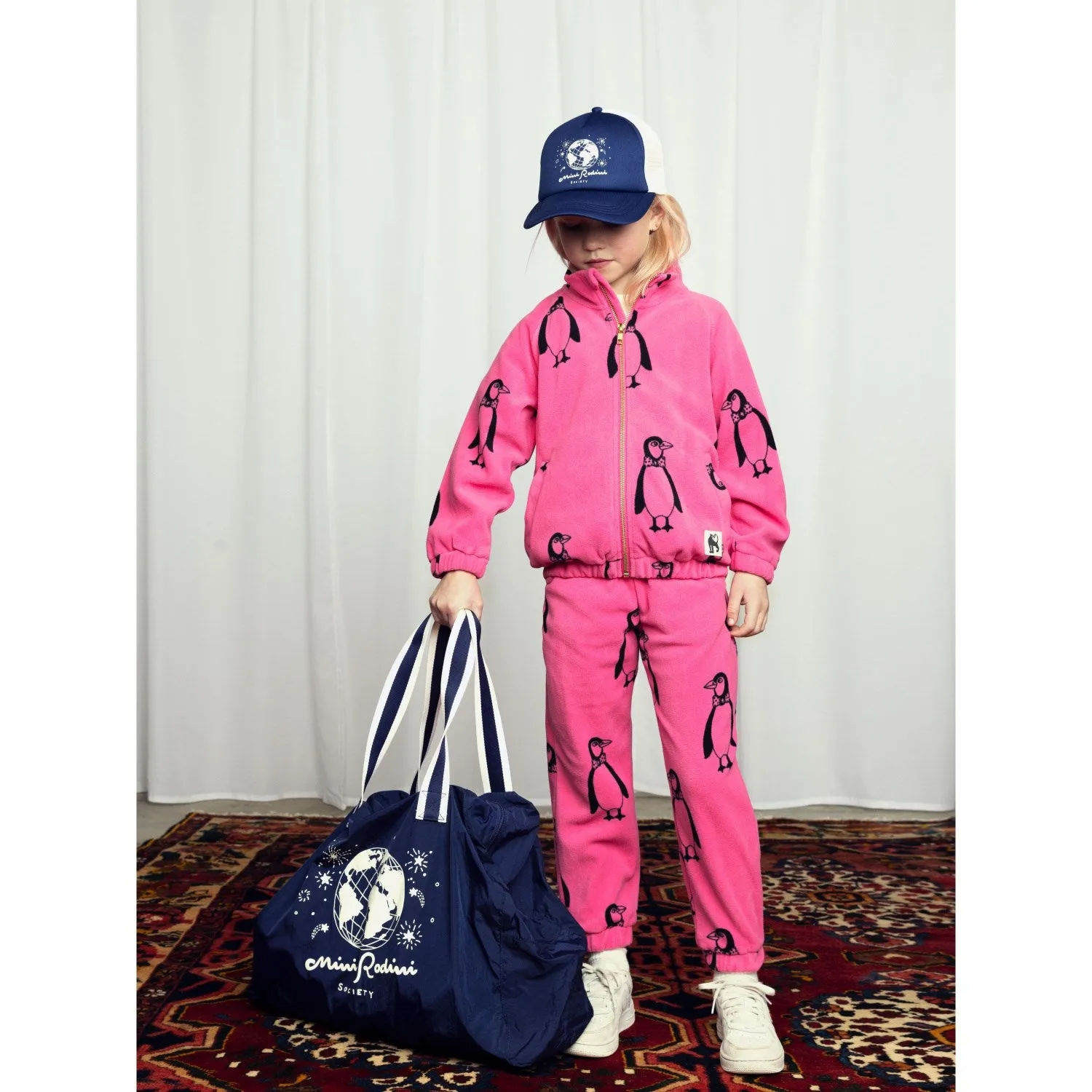 Mini Rodini Pink Penguin Fleece Pants Timeless Comfort Wear Modular Attachment