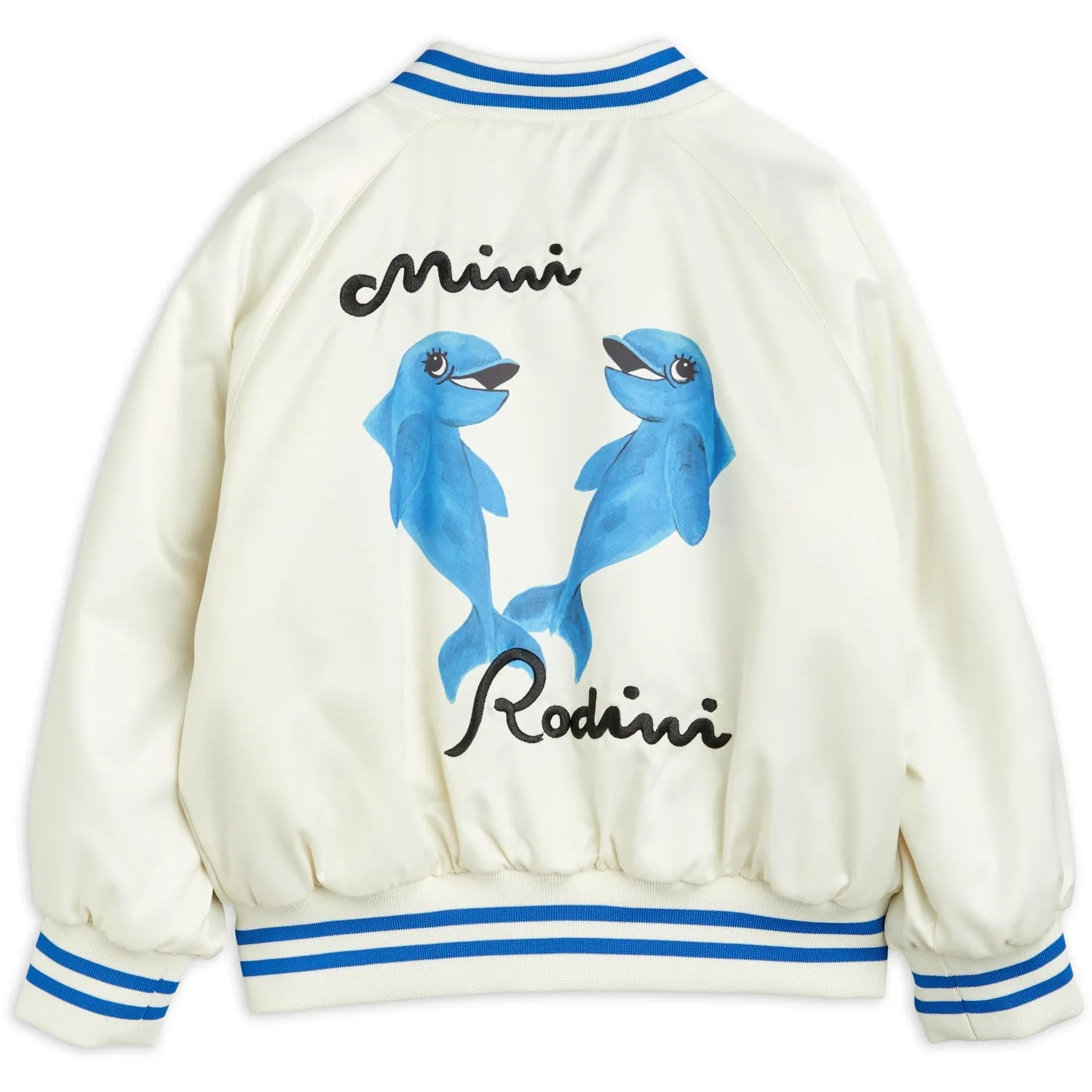 Hazard snag resistant Mini Rodini White Dolphins Lightweight Baseball Jacket