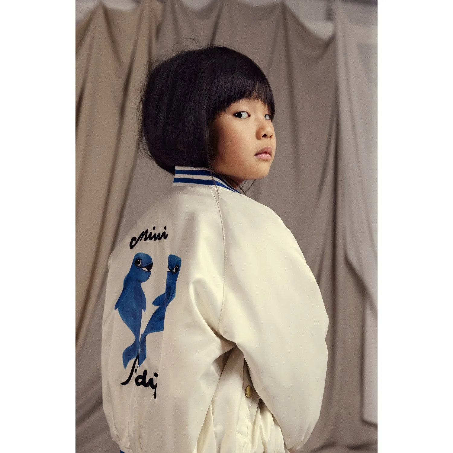 Mini Rodini White Dolphins Lightweight Baseball Jacket Celebrate Endorse