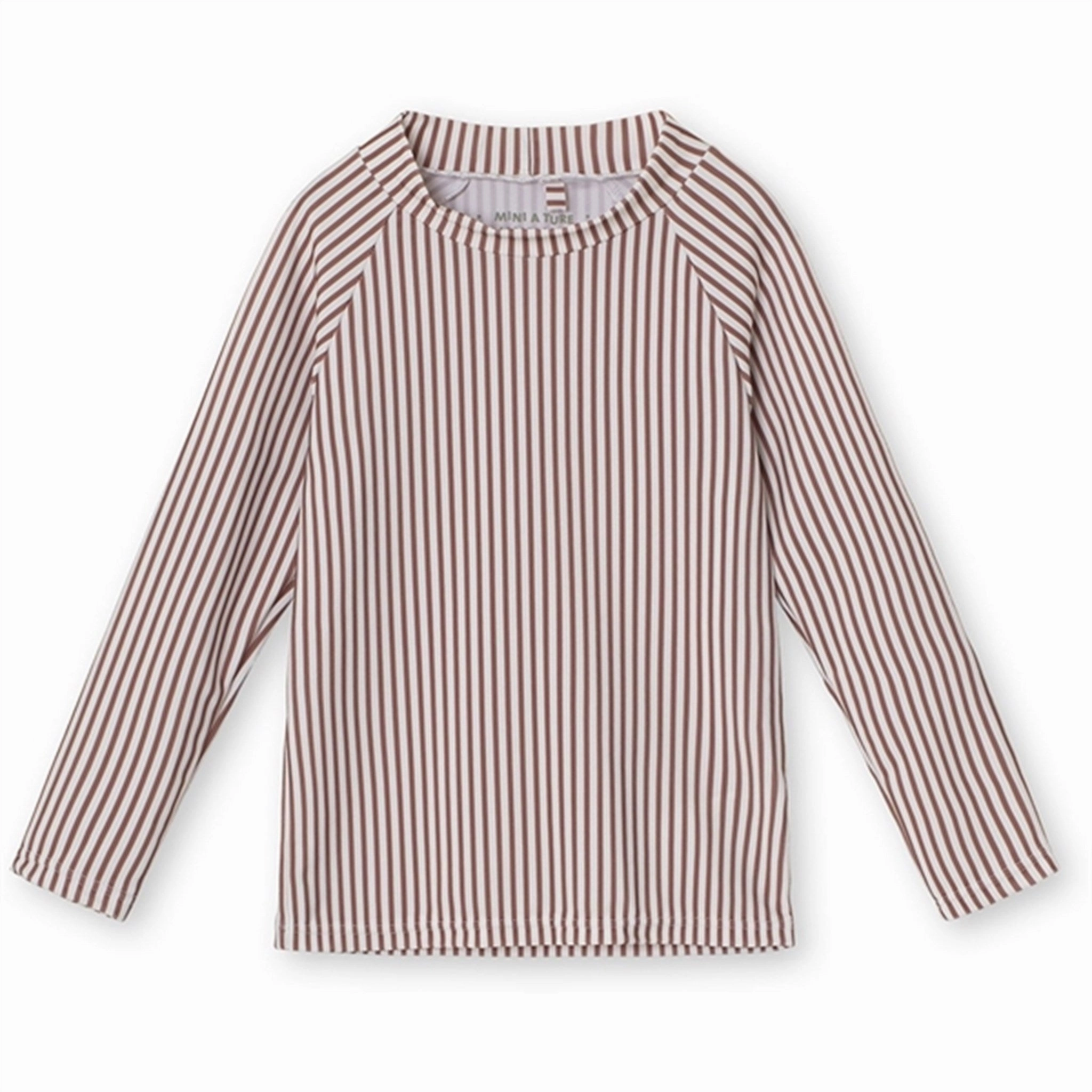 Non Restrictive Armholes MINI A TURE Gani Printed UV50 Swim Top Acorn Brown Stripes