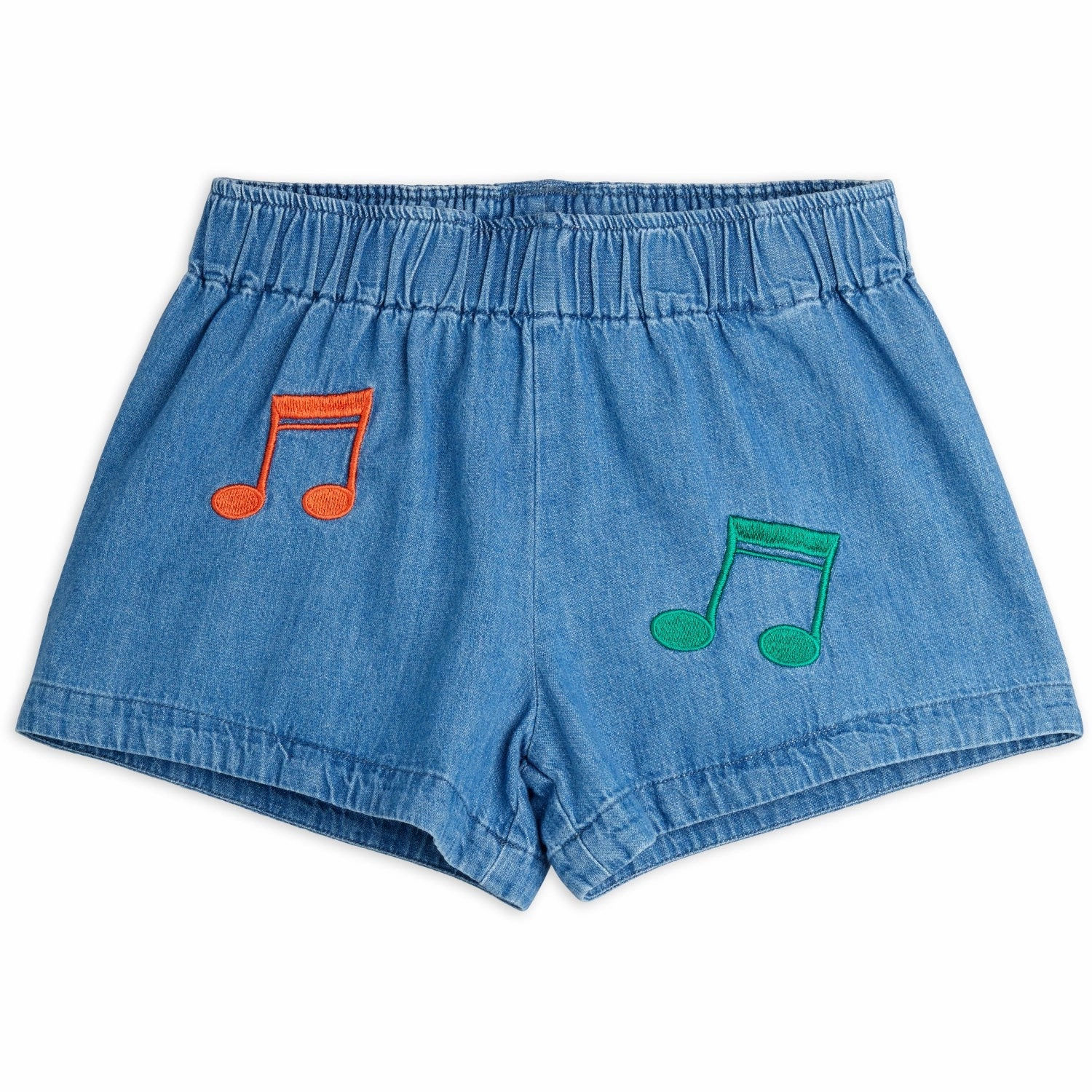Foldable style Moisture Wicking Fabric Mini Rodini Blue Note Embroidery Lightweight Denim Shorts
