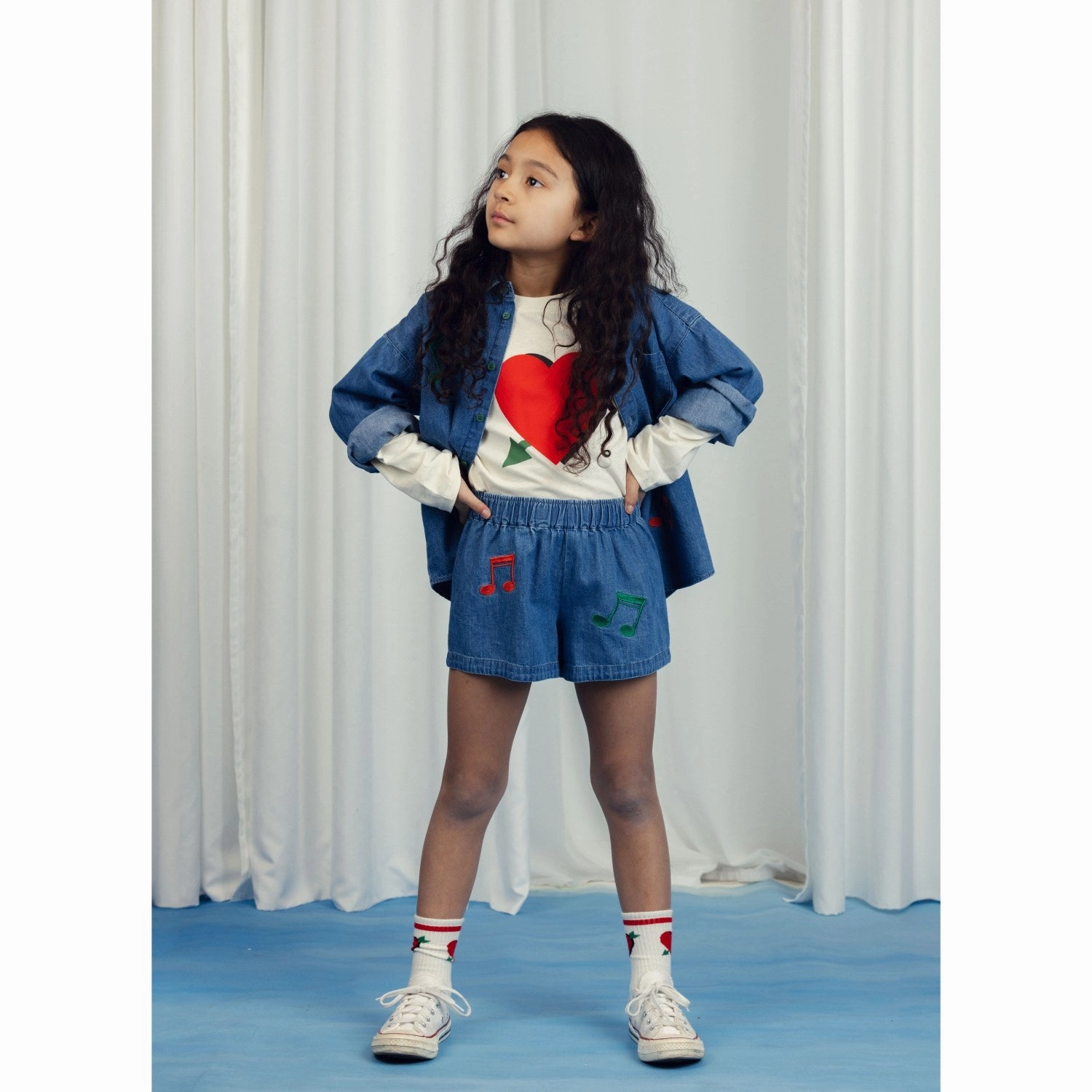 Mini Rodini Blue Note Embroidery Lightweight Denim Shorts Workout Ready Design