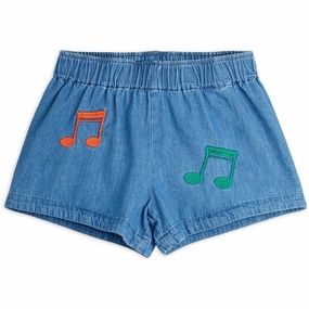 Foldable style Moisture Wicking Fabric Mini Rodini Blue Note Embroidery Lightweight Denim Shorts