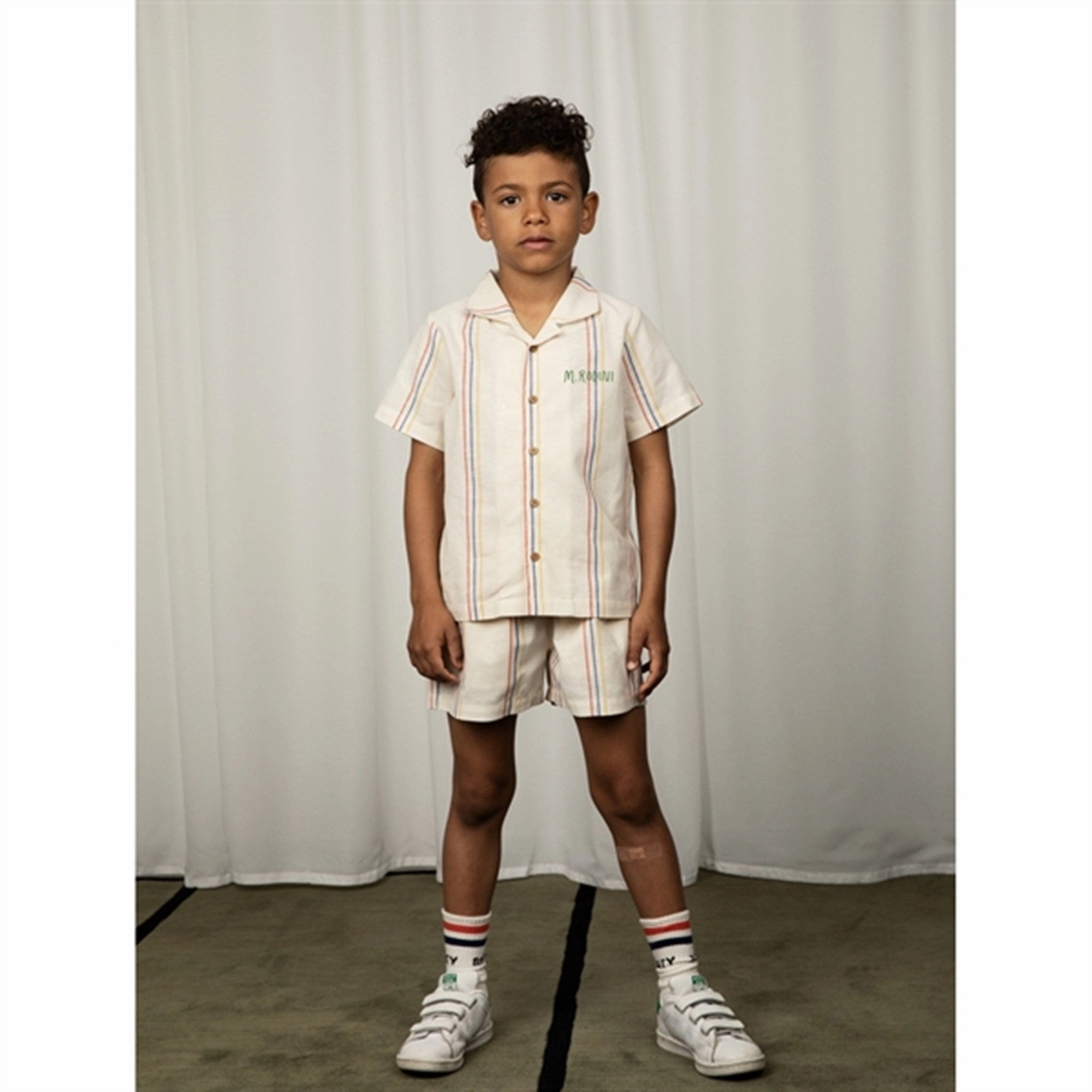 Double Layered Hem Impact Absorbing Padding Mini Rodini Offwhite Stripe Y/D Woven Shorts
