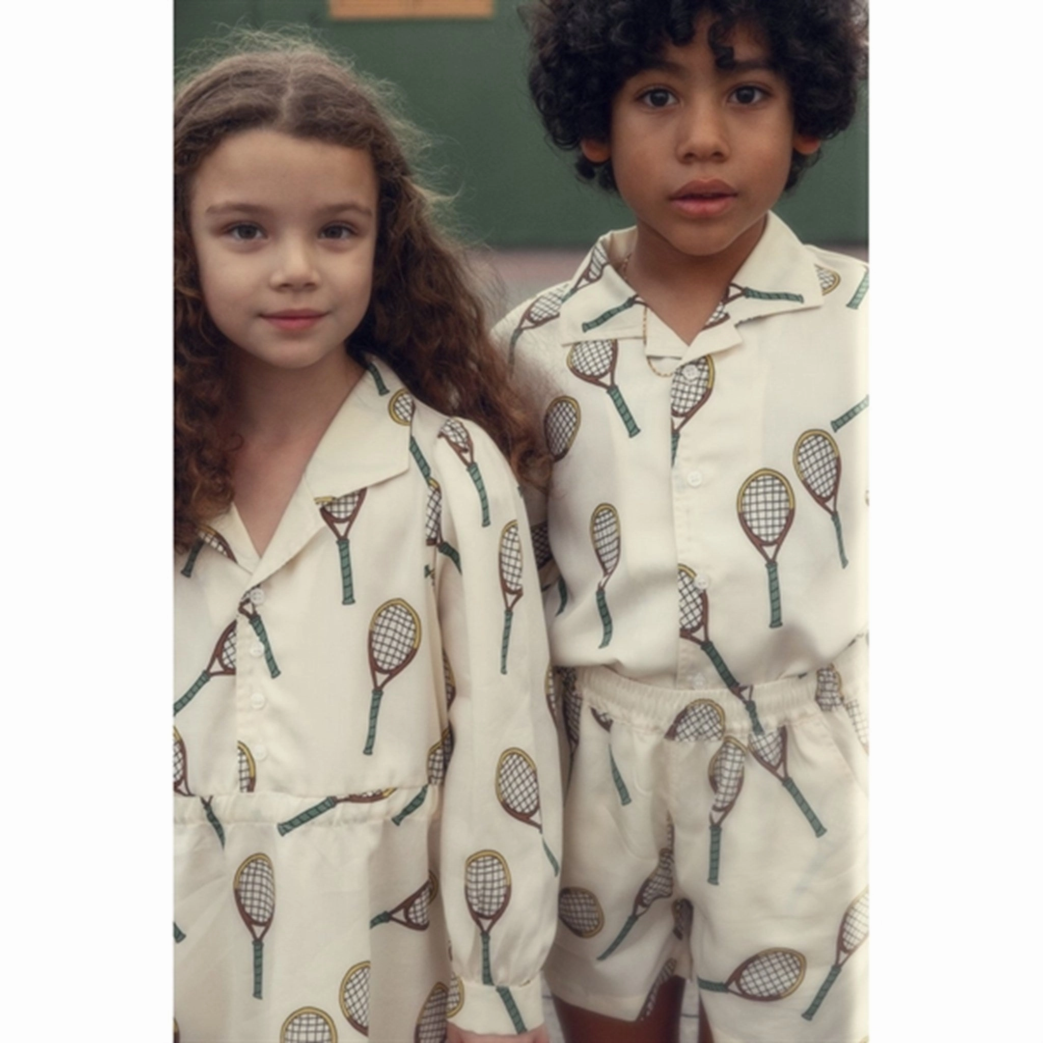 Mini Rodini Offwhite Tennis Aop Woven Shorts Flexible Waistline neon colors