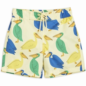 Mini Rodini Pelican AOP Swim Shorts Yellow Fun In The Water Tagless label