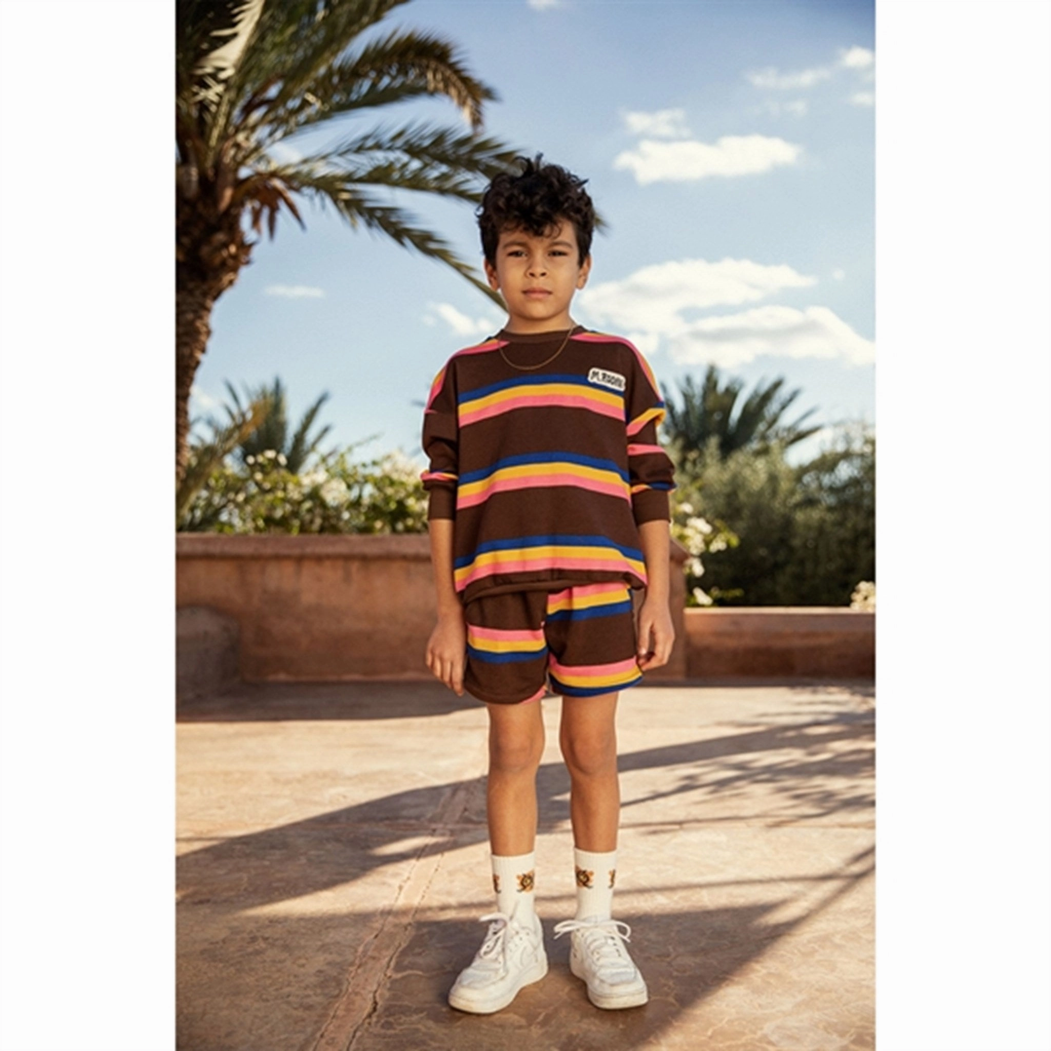 Mini Rodini Stripe Sweatshorts Brown Laser Cut Edges