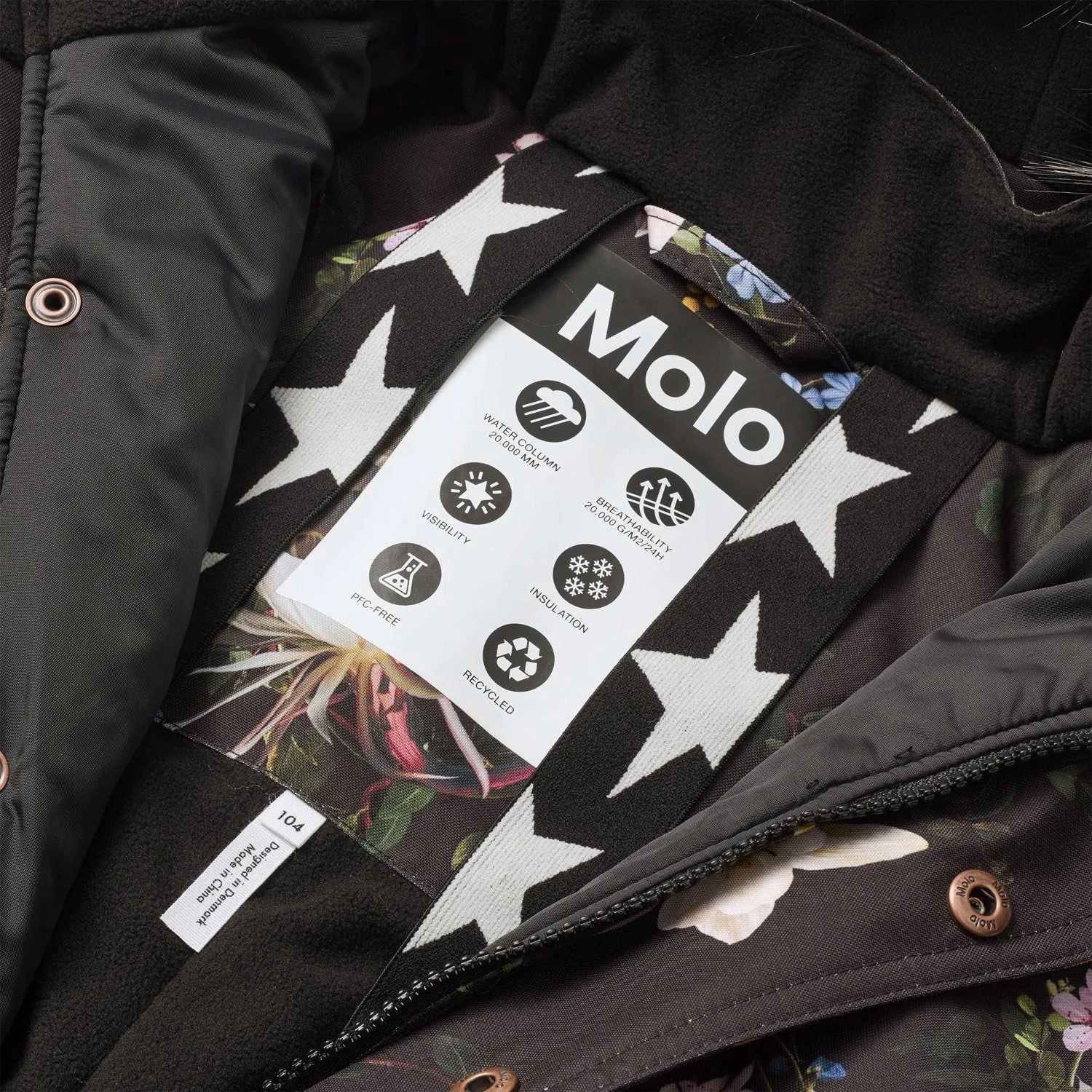 Molo Paisley Flowers Polaris Fur Junior Snowsuit monochrome Stud-Detail