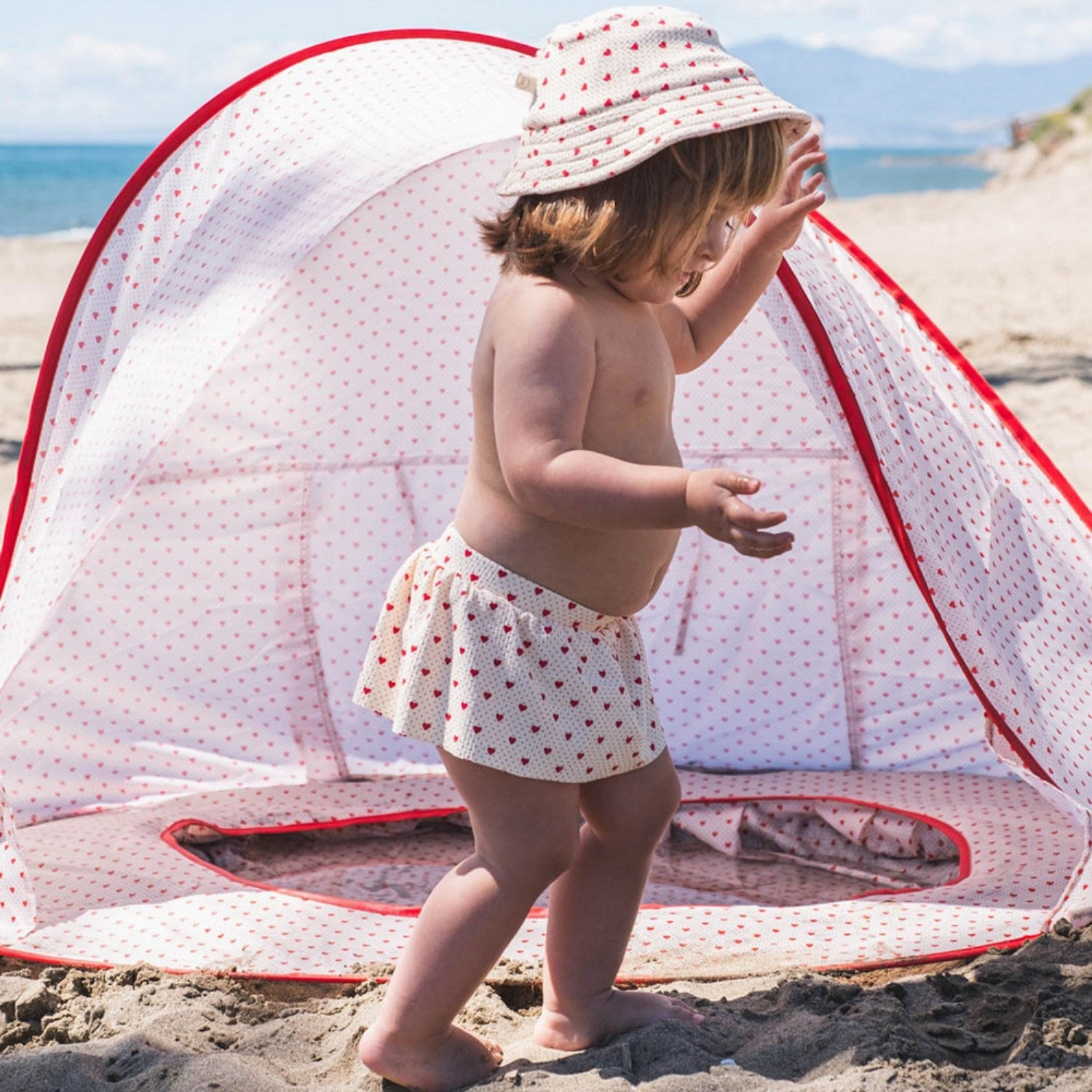 That's Mine Lots Of Love Red Sally Swim Shorts Anti Fade Material Poolside Ready