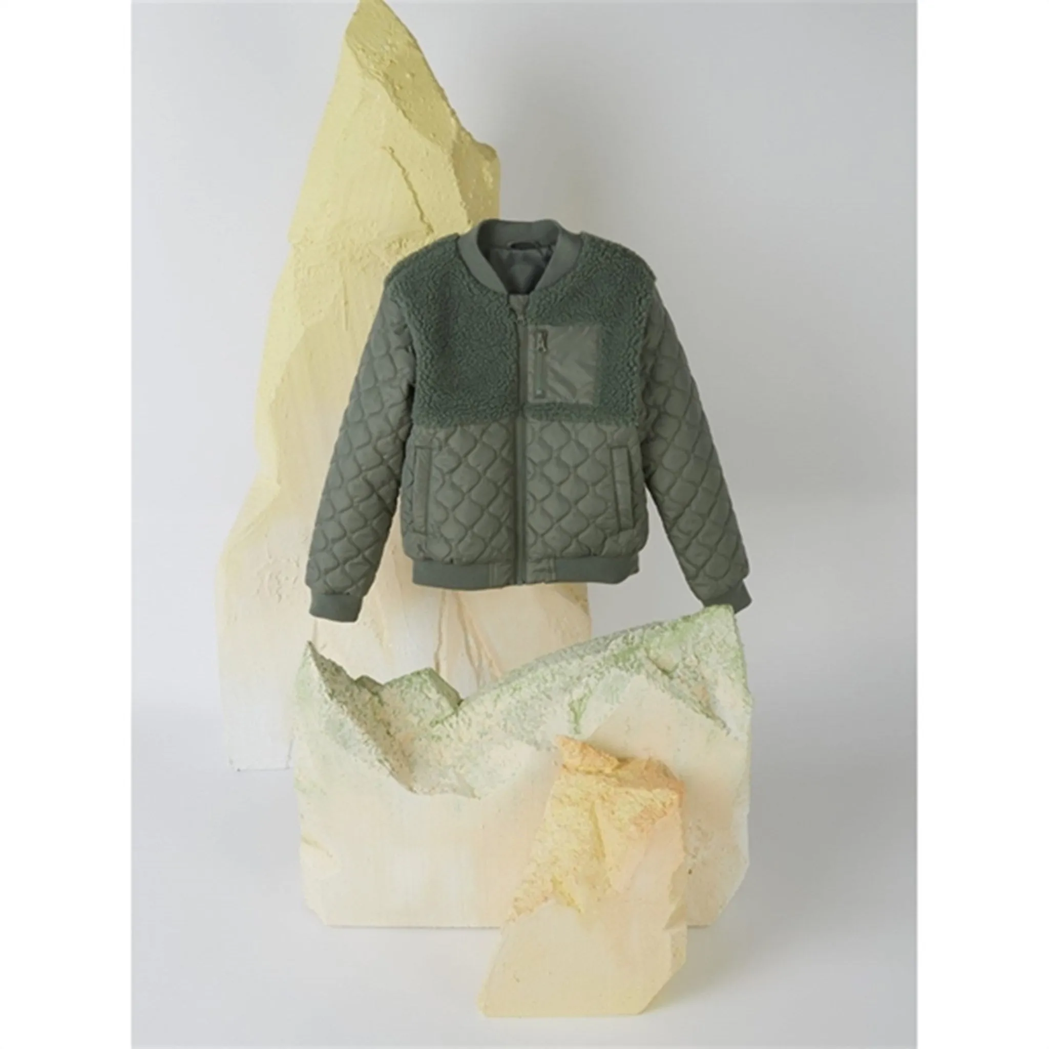 Name it Agave Green Member Quilted Jacket Ribbed-Texture Striped-Pattern