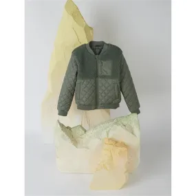 Name it Agave Green Member Quilted Jacket Ribbed-Texture Striped-Pattern