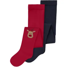 Printed-pattern-feature Name It Dark Sapphire Jester Red Vichristmas 2-pack Pantyhose