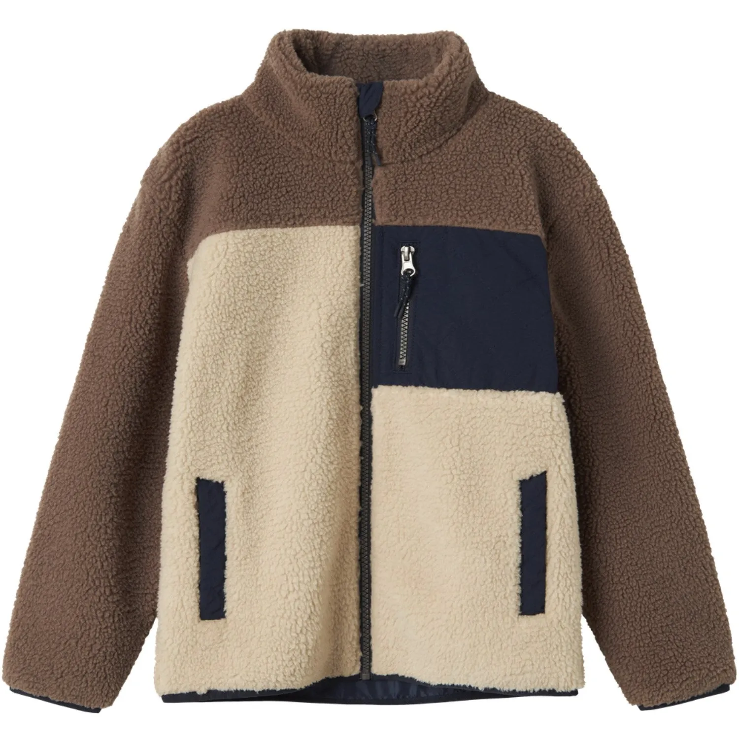 Name It Fog Monico Teddy Jacket Block Patched Detachable Hood