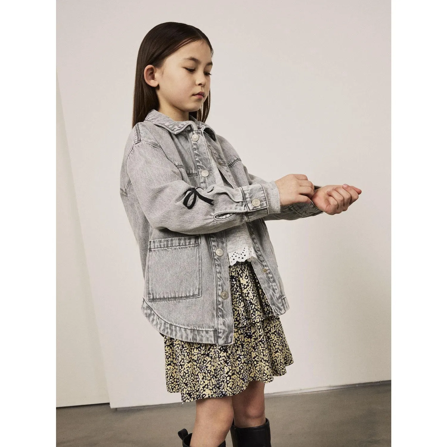 Name It Light Grey Denim Gloria Denim Embroidery Jacket Four Way Stretch Perforated Underarm Vents