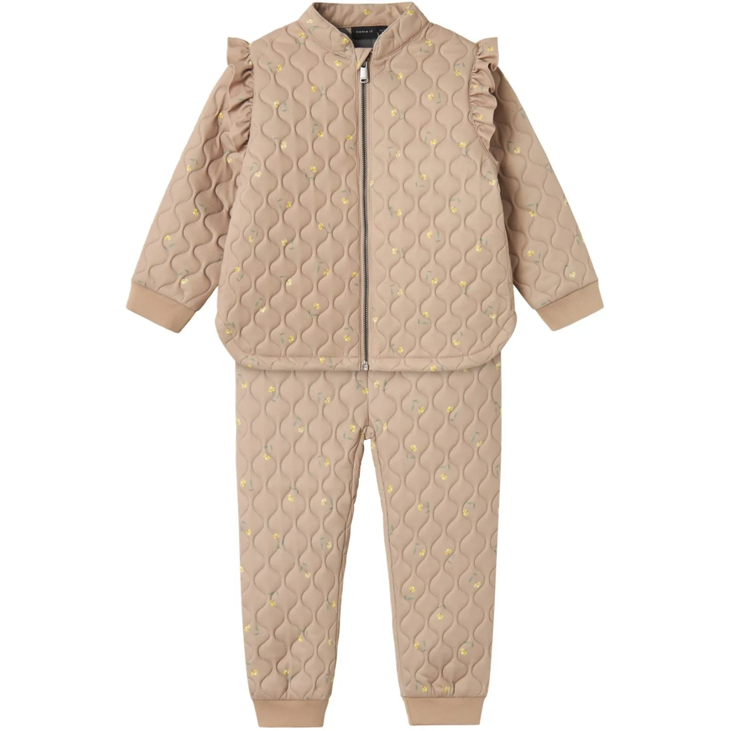 Name It Light Taupe Flower Moon Quilted Set AOP Fo Split-Sleeve Effortless Street Style